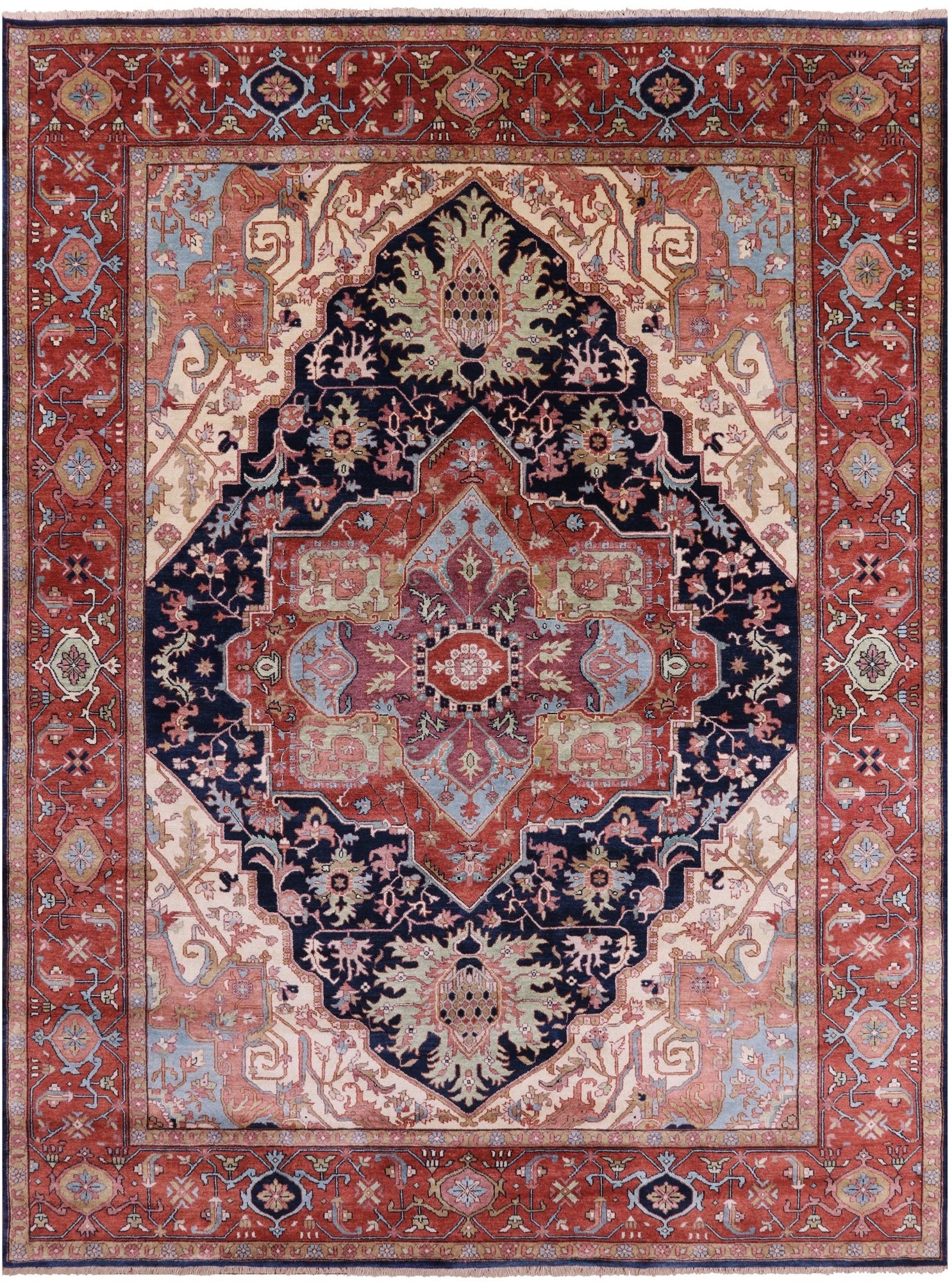 Blue Persian Fine Serapi Hand Knotted Wool Rug - 9' 0" X 11' 11" - Golden Nile