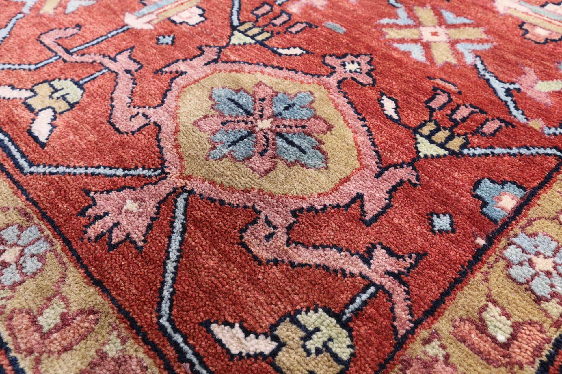 Blue Persian Fine Serapi Hand Knotted Wool Rug - 9' 0" X 11' 11" - Golden Nile