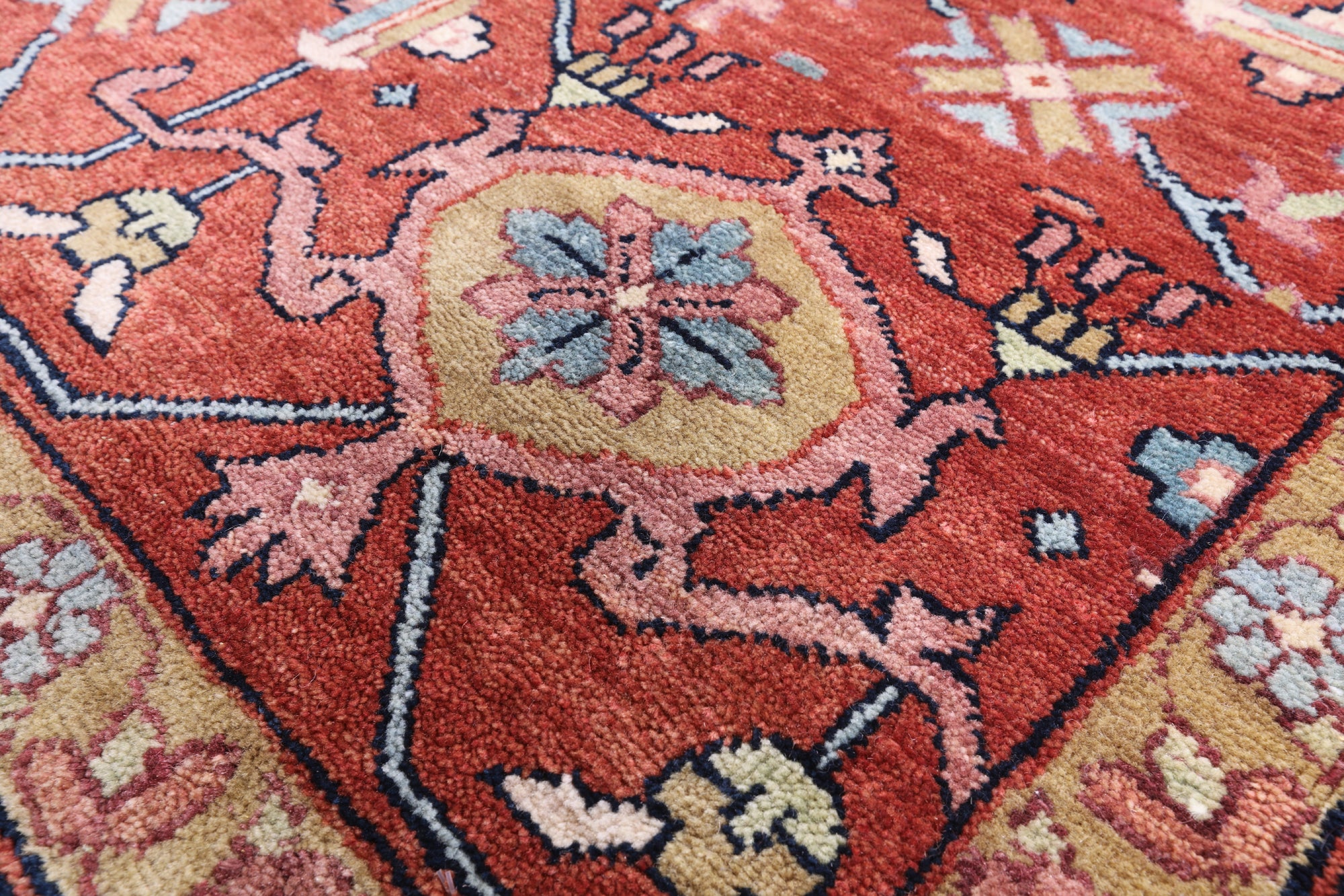 Blue Persian Fine Serapi Hand Knotted Wool Rug - 9' 0" X 11' 11" - Golden Nile