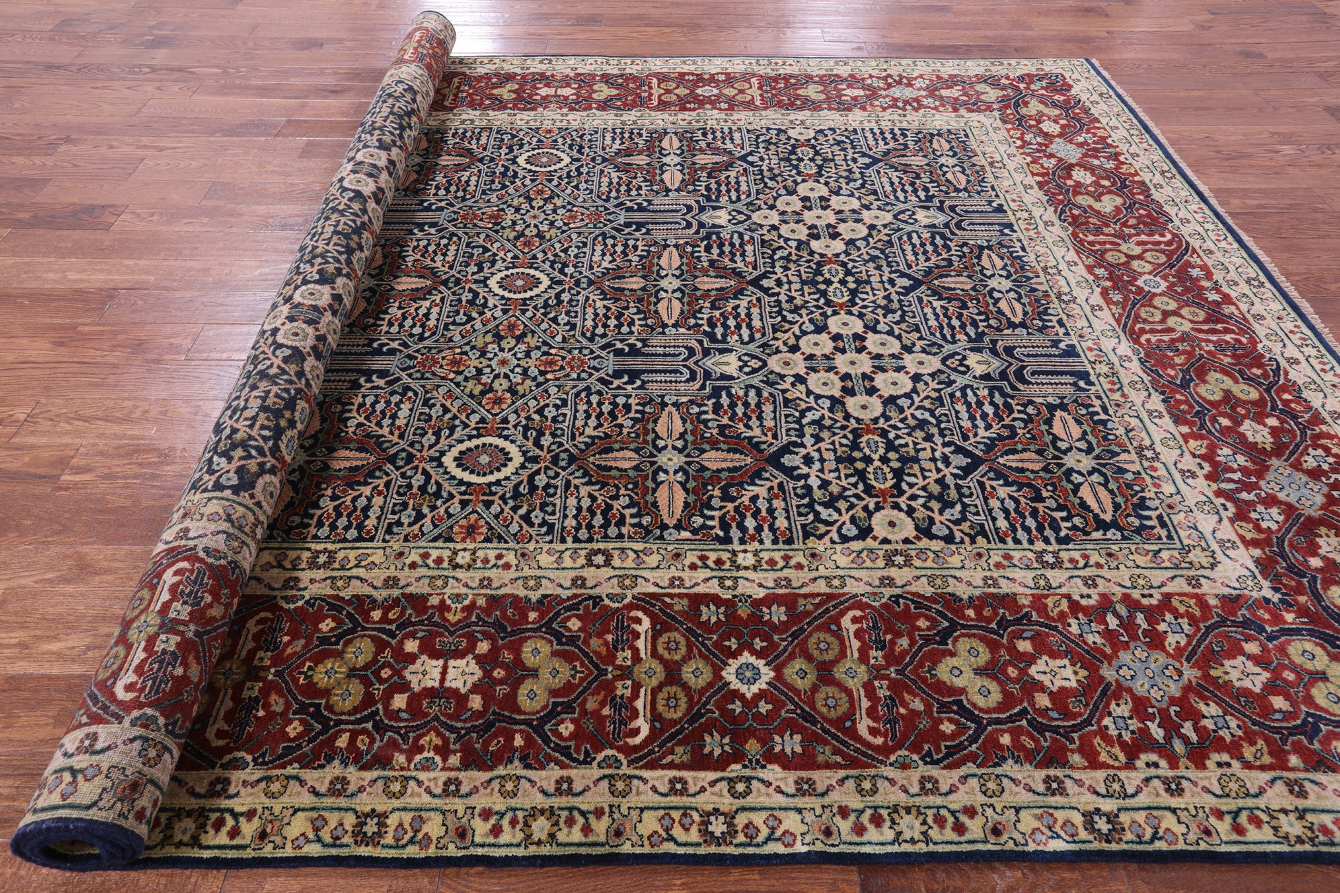 Blue Persian Fine Serapi Hand Knotted Wool Rug - 8' 10" X 12' 1" - Golden Nile