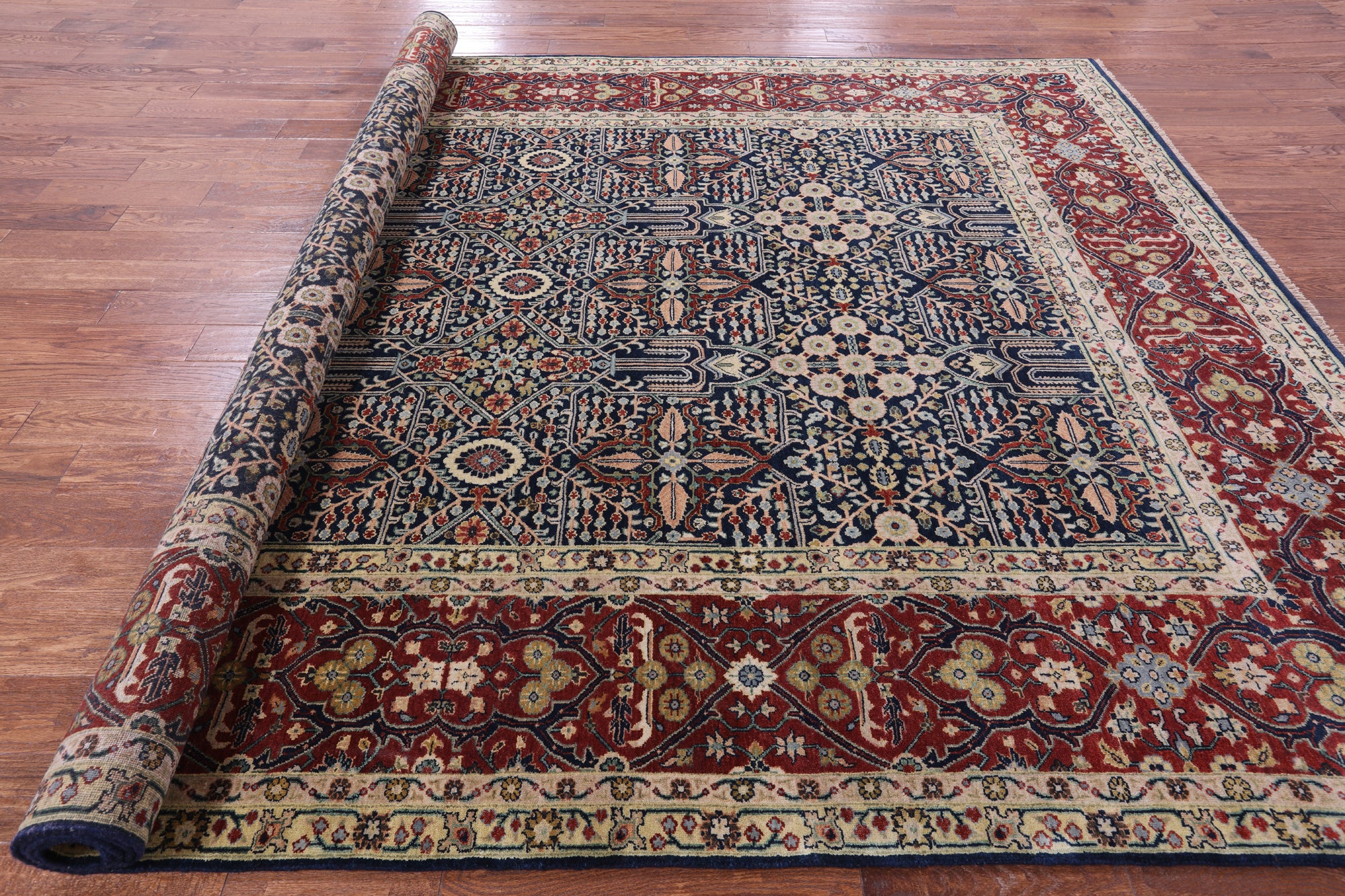 Blue Persian Fine Serapi Hand Knotted Wool Rug - 8' 10" X 12' 1" - Golden Nile