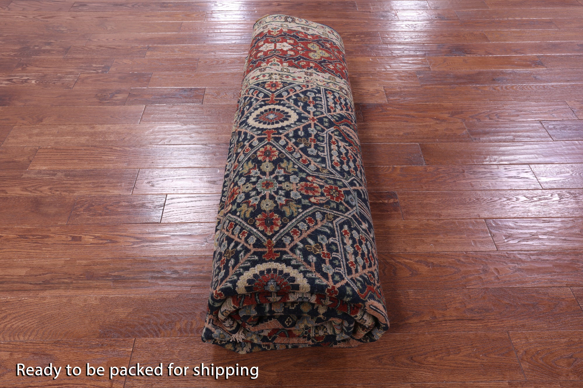 Blue Persian Fine Serapi Hand Knotted Wool Rug - 8' 10" X 12' 1" - Golden Nile