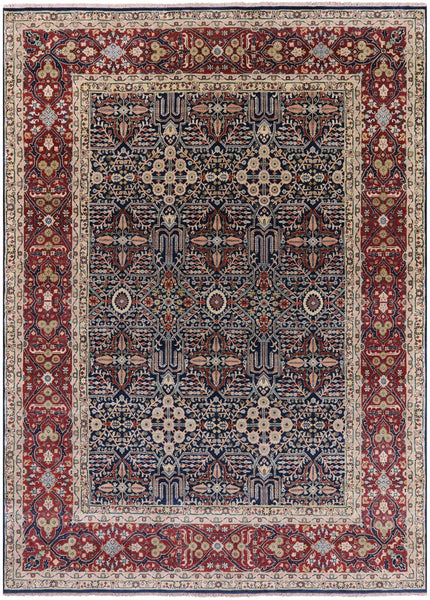 Blue Persian Fine Serapi Hand Knotted Wool Rug - 8' 10" X 12' 1" - Golden Nile