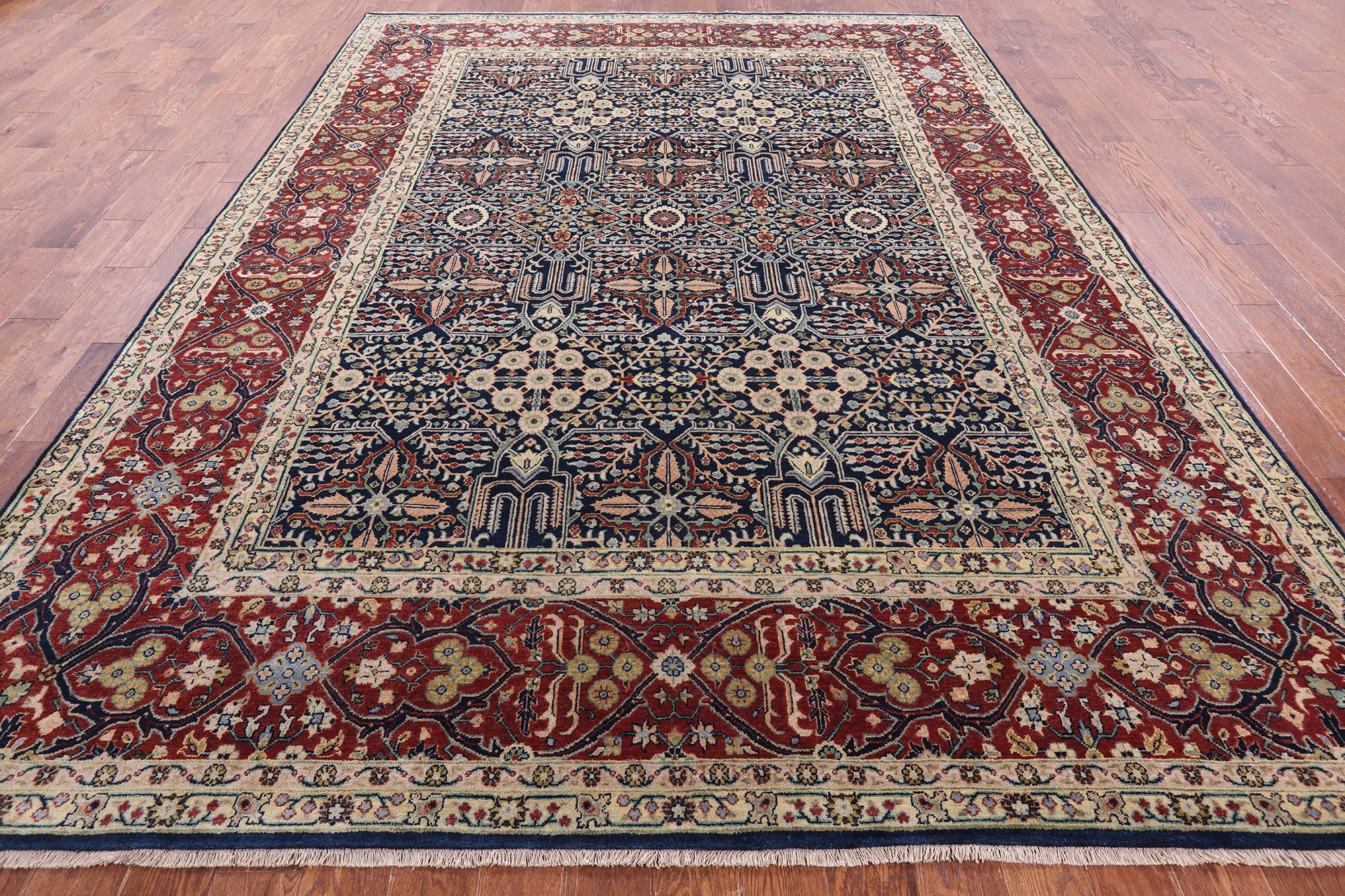 Blue Persian Fine Serapi Hand Knotted Wool Rug - 8' 10" X 12' 1" - Golden Nile