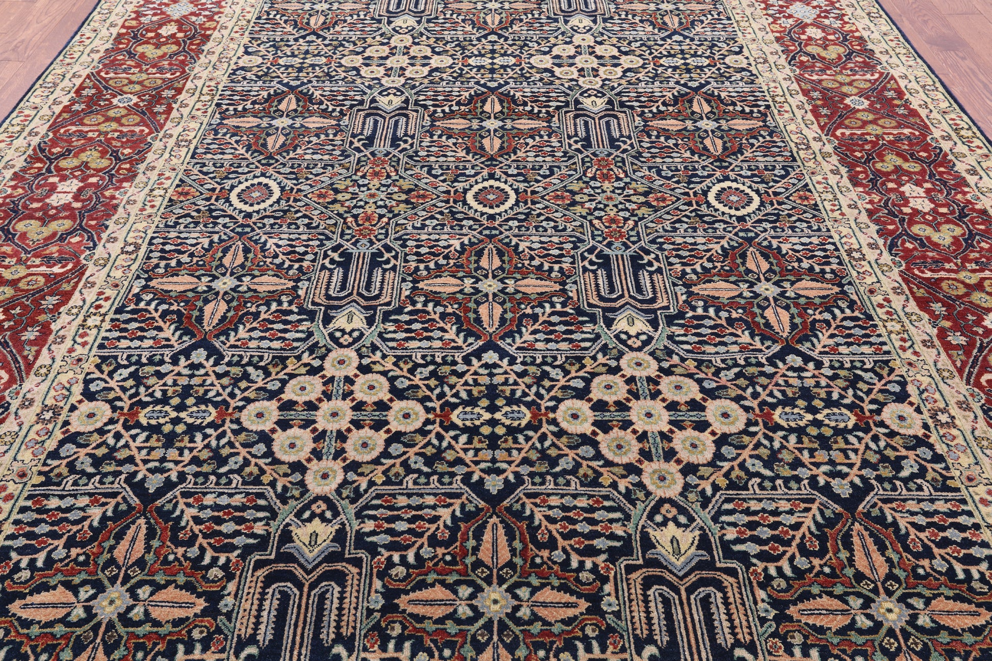 Blue Persian Fine Serapi Hand Knotted Wool Rug - 8' 10" X 12' 1" - Golden Nile