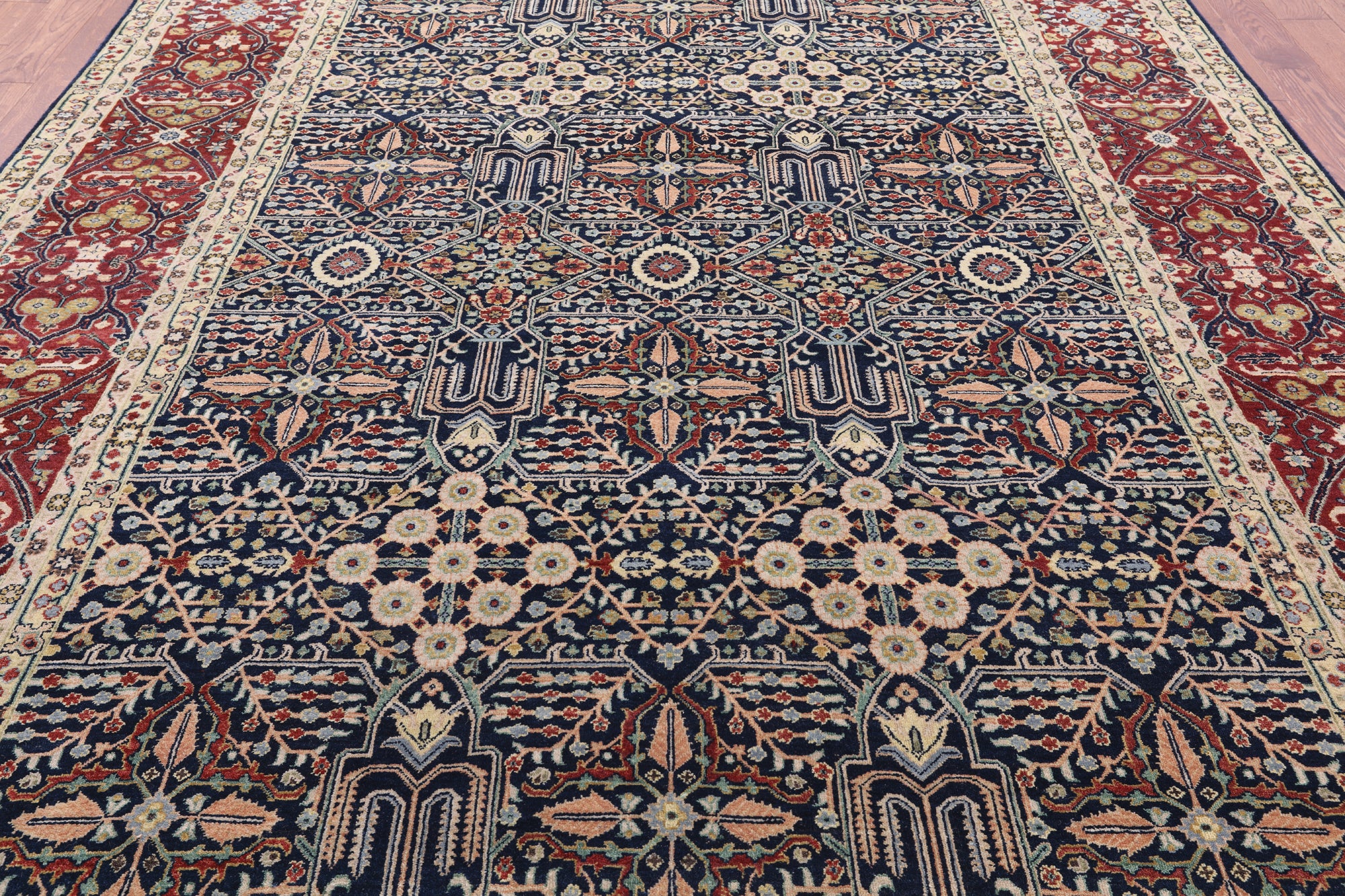 Blue Persian Fine Serapi Hand Knotted Wool Rug - 8' 10" X 12' 1" - Golden Nile