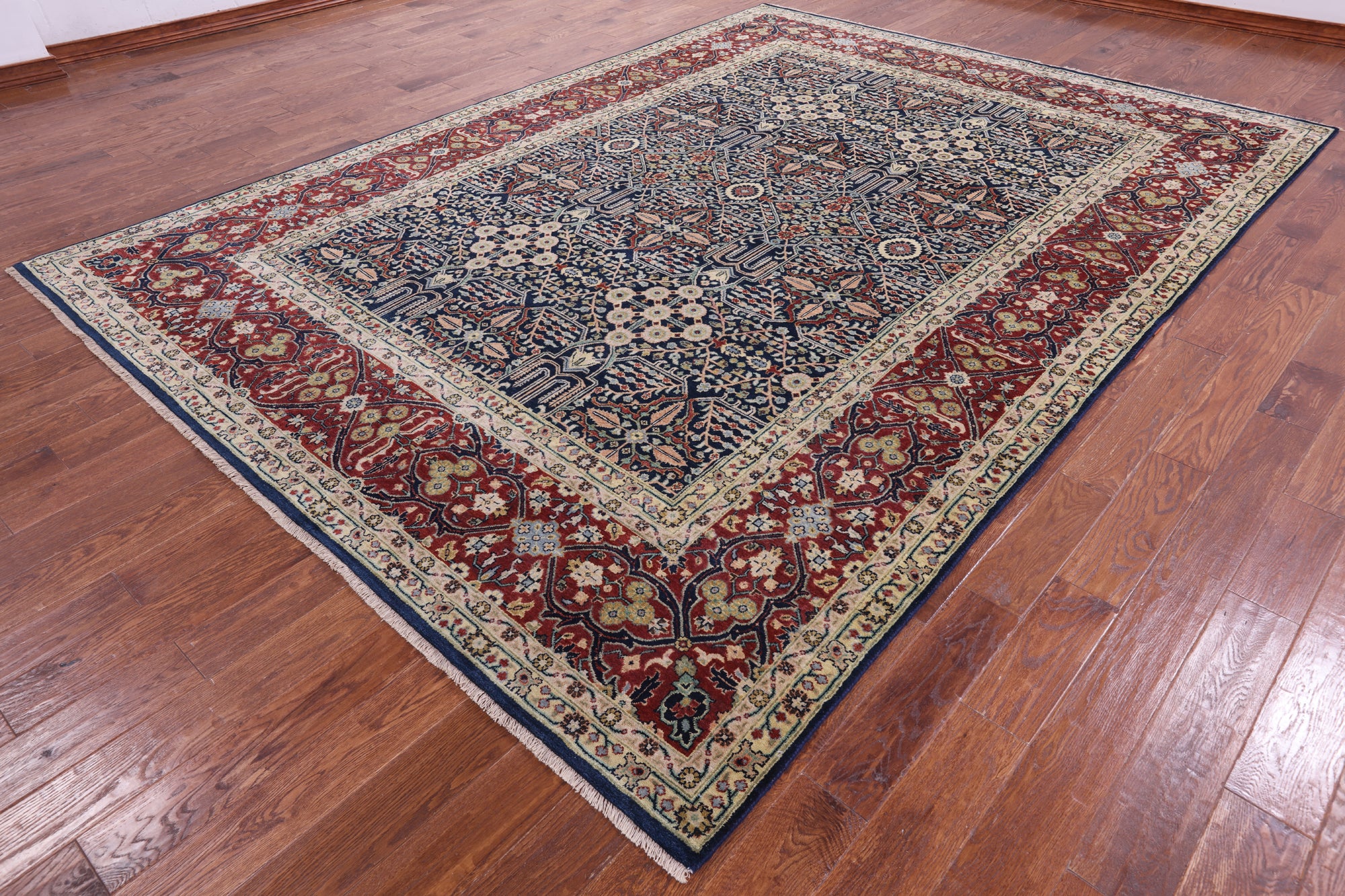 Blue Persian Fine Serapi Hand Knotted Wool Rug - 8' 10" X 12' 1" - Golden Nile