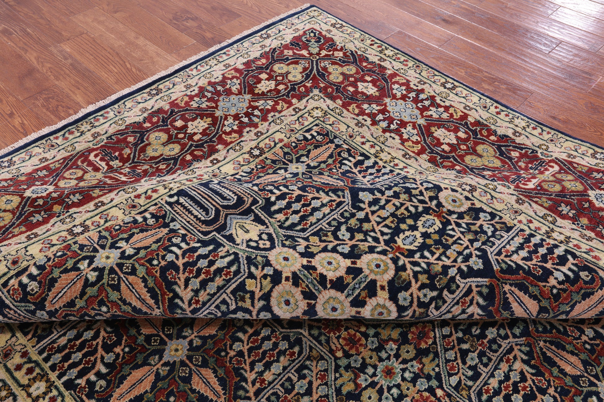 Blue Persian Fine Serapi Hand Knotted Wool Rug - 8' 10" X 12' 1" - Golden Nile