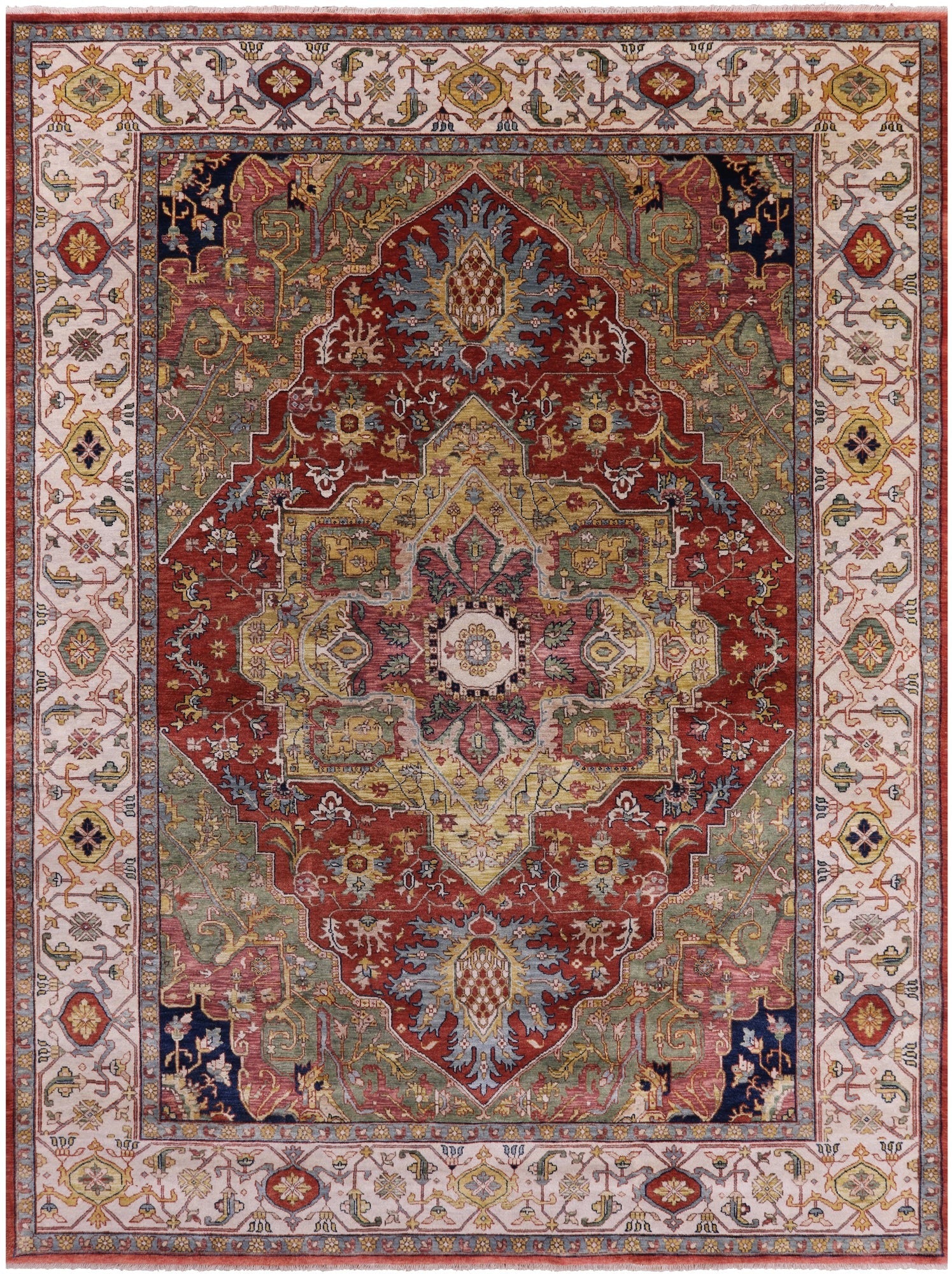 Rust Persian Fine Serapi Hand Knotted Wool Rug - 8' 10" X 11' 11" - Golden Nile