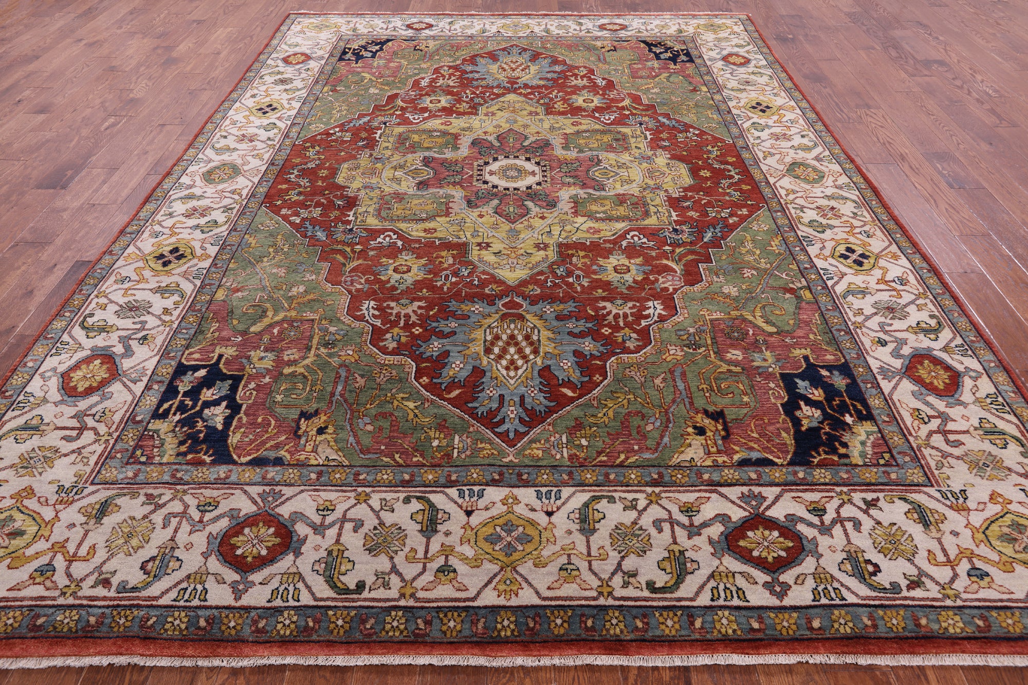 Rust Persian Fine Serapi Hand Knotted Wool Rug - 8' 10" X 11' 11" - Golden Nile
