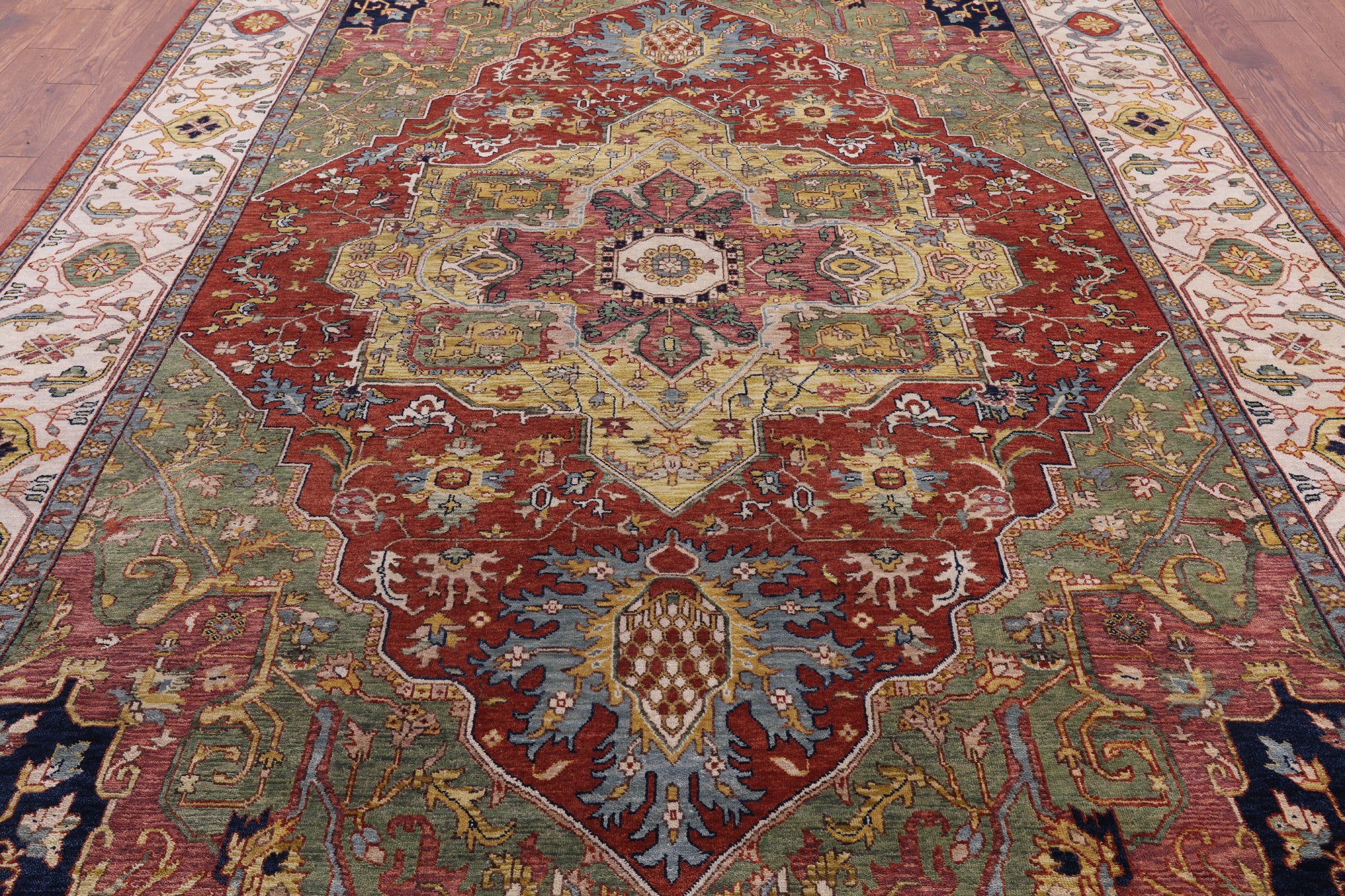 Rust Persian Fine Serapi Hand Knotted Wool Rug - 8' 10" X 11' 11" - Golden Nile