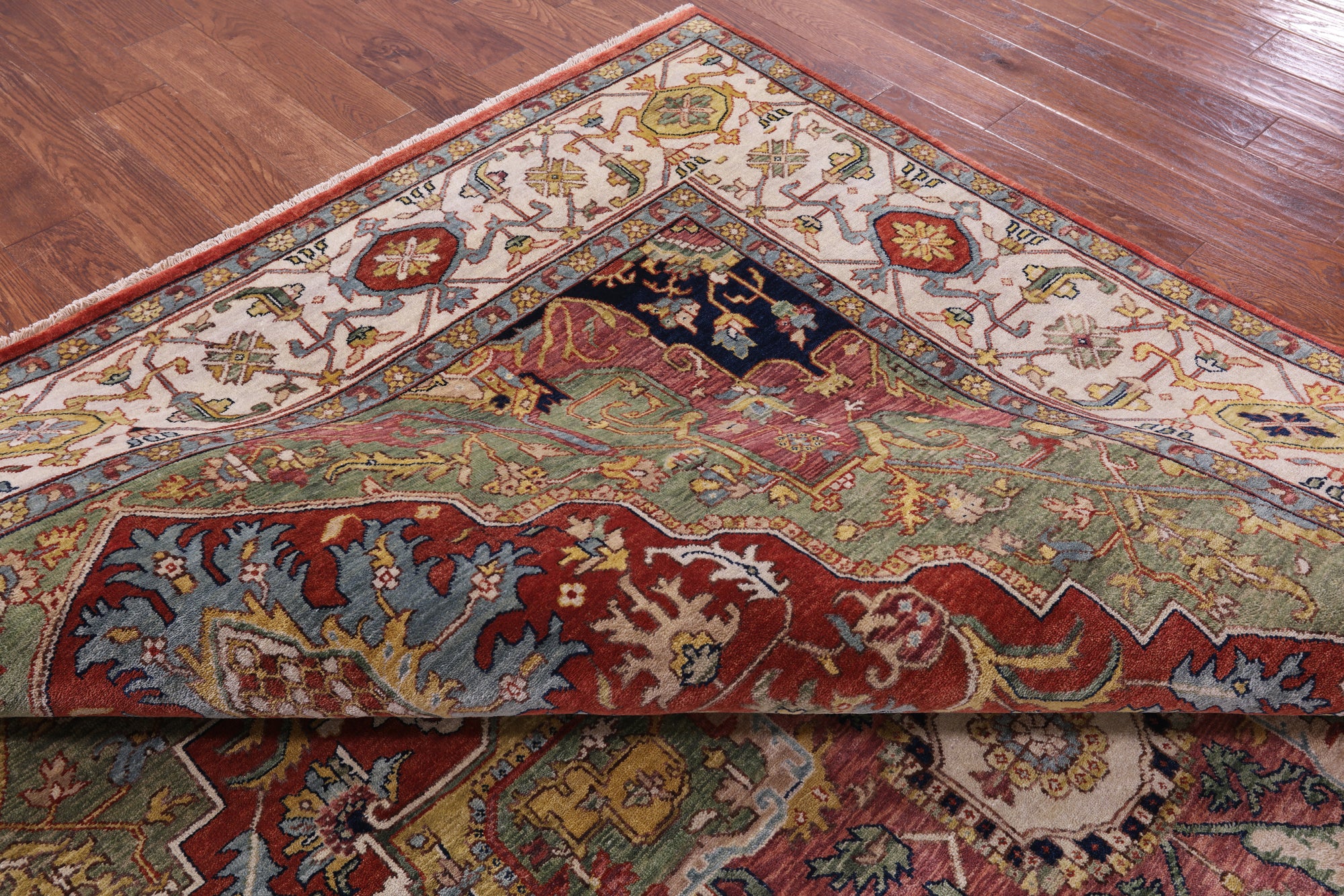 Rust Persian Fine Serapi Hand Knotted Wool Rug - 8' 10" X 11' 11" - Golden Nile