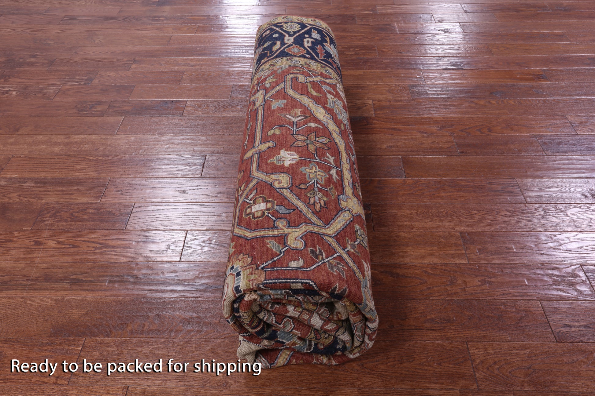 Red Persian Fine Serapi Hand Knotted Wool Rug - 9' 0" X 11' 11" - Golden Nile