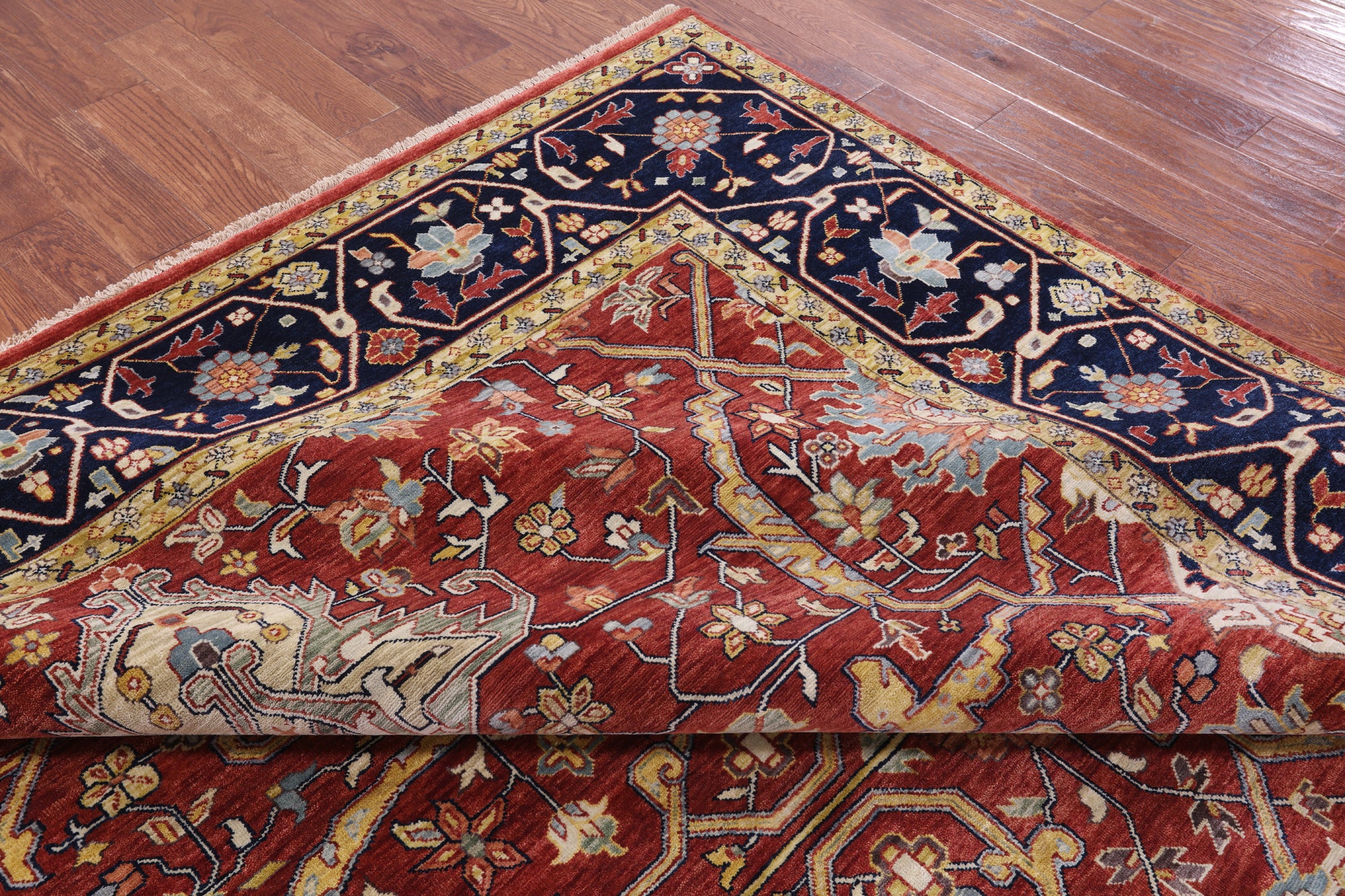 Red Persian Fine Serapi Hand Knotted Wool Rug - 9' 0" X 11' 11" - Golden Nile