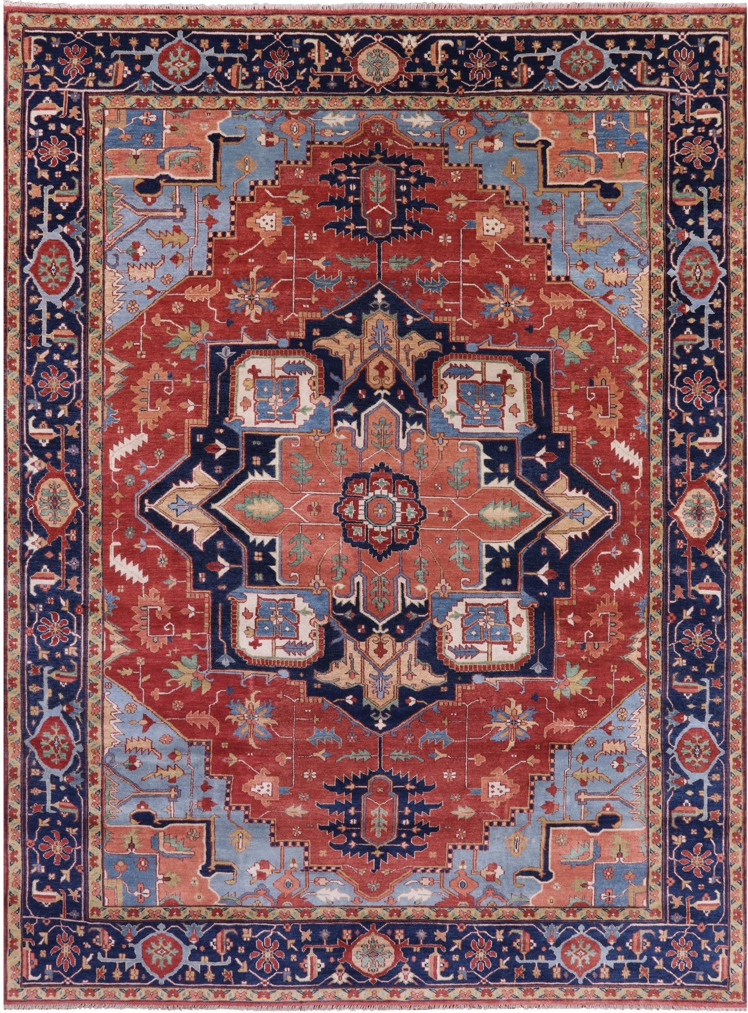 Rust Persian Fine Serapi Hand Knotted Wool Rug - 8' 9" X 12' 0" - Golden Nile