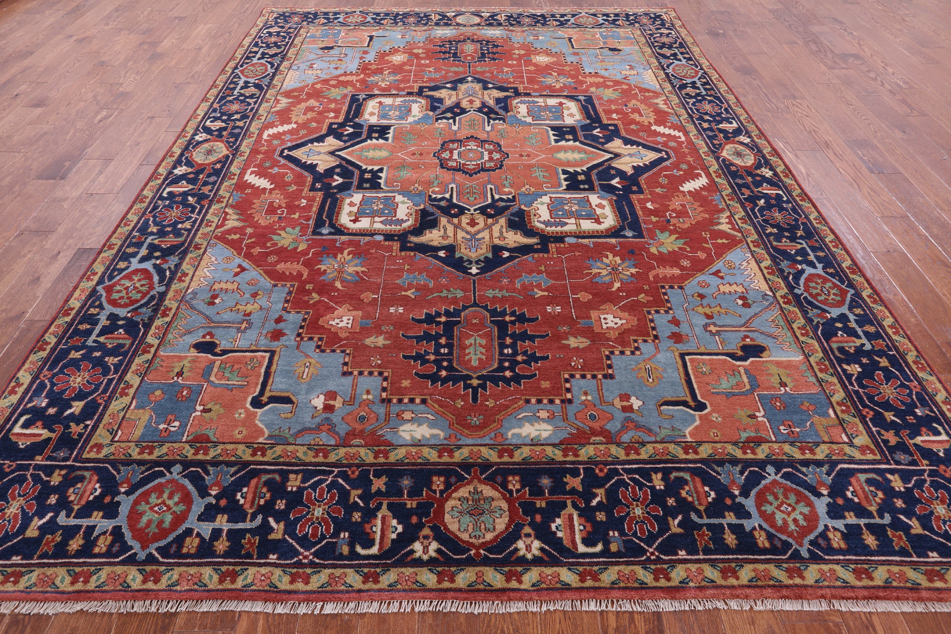 Rust Persian Fine Serapi Hand Knotted Wool Rug - 8' 9" X 12' 0" - Golden Nile
