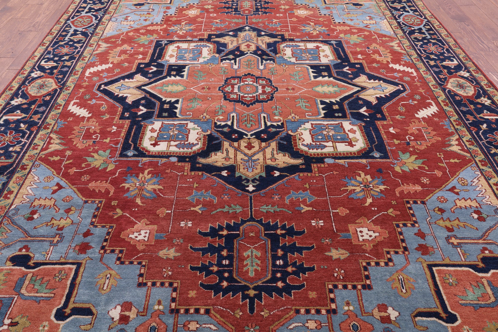 Rust Persian Fine Serapi Hand Knotted Wool Rug - 8' 9" X 12' 0" - Golden Nile
