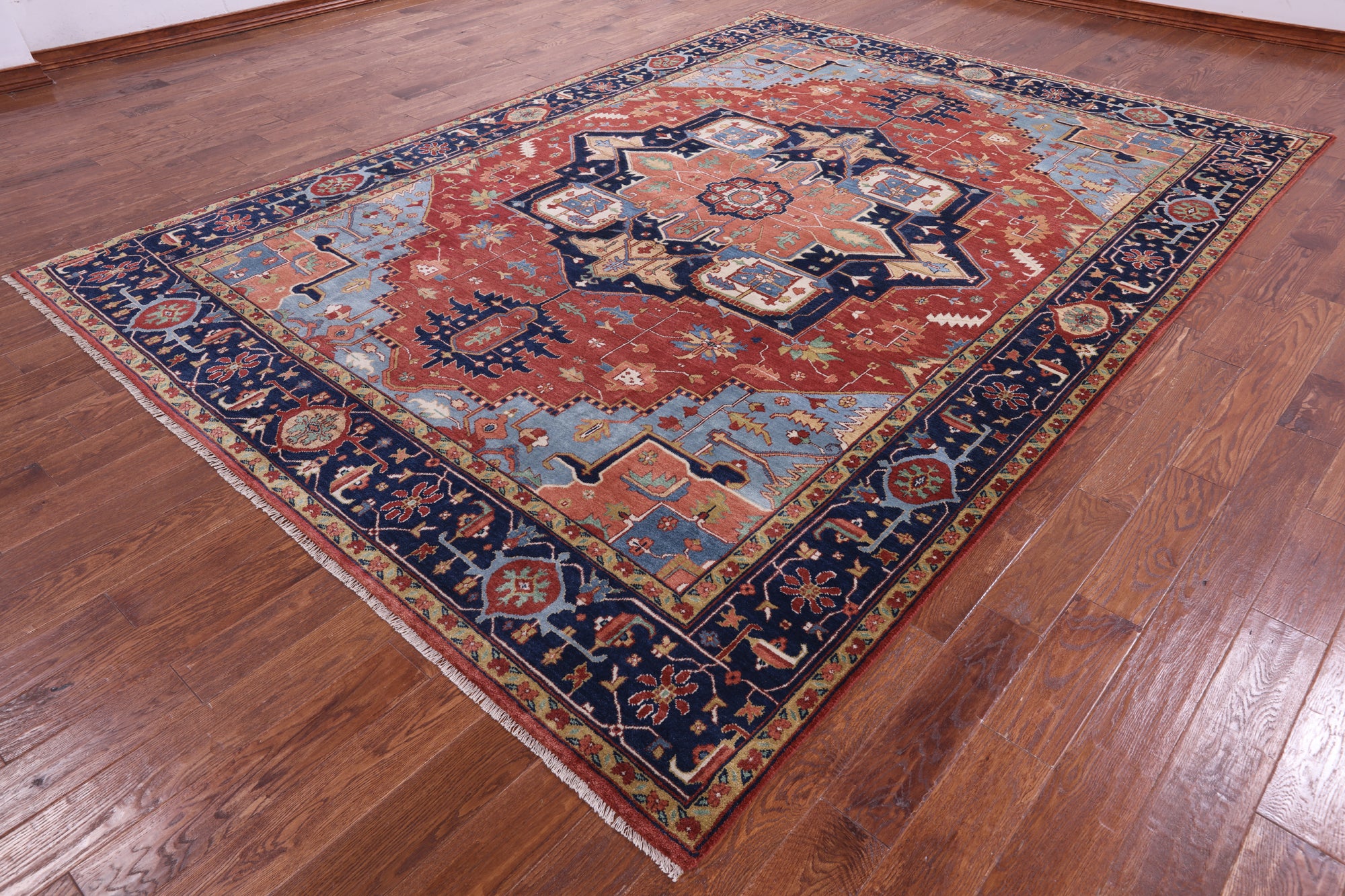 Rust Persian Fine Serapi Hand Knotted Wool Rug - 8' 9" X 12' 0" - Golden Nile