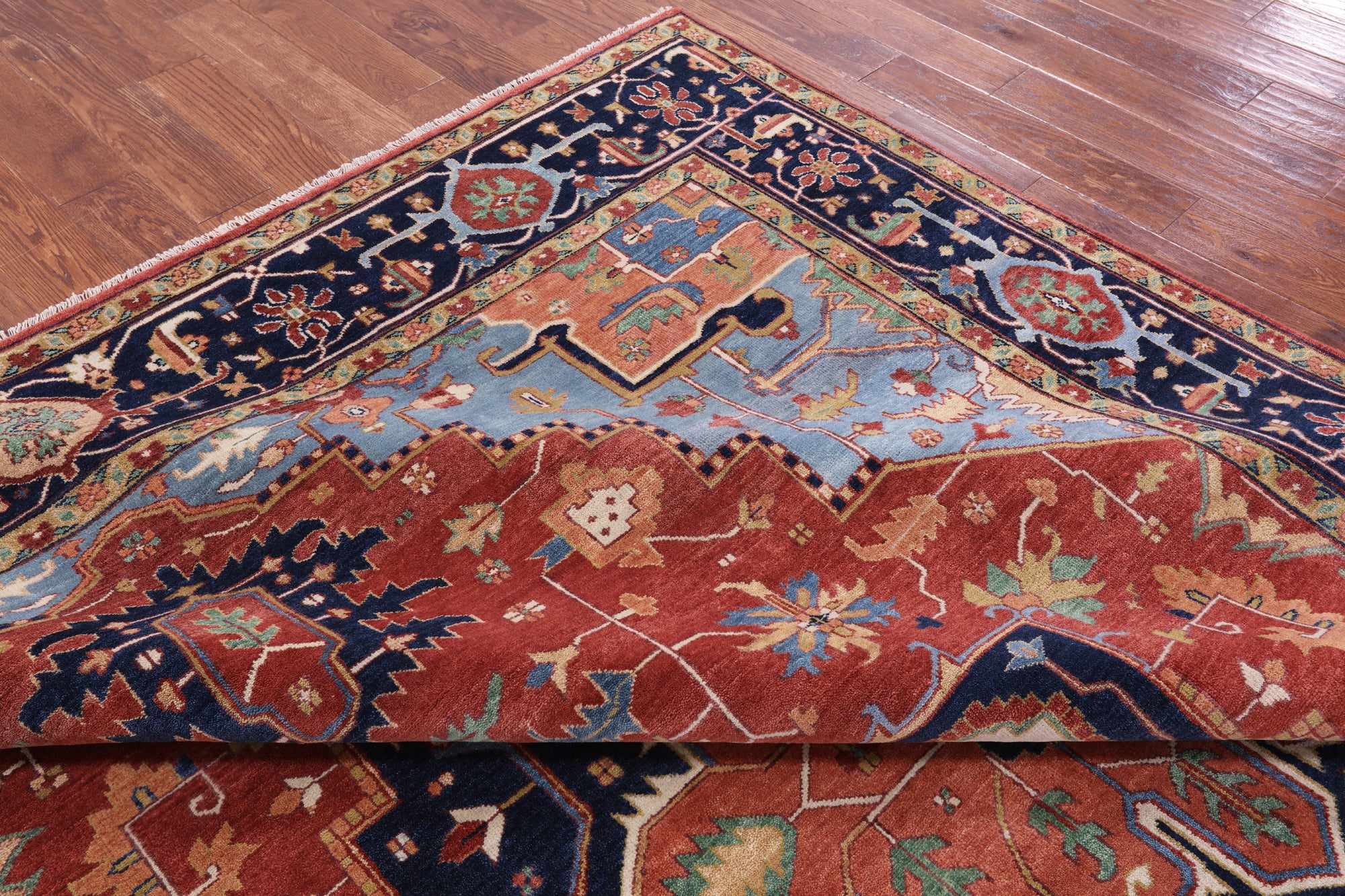 Rust Persian Fine Serapi Hand Knotted Wool Rug - 8' 9" X 12' 0" - Golden Nile