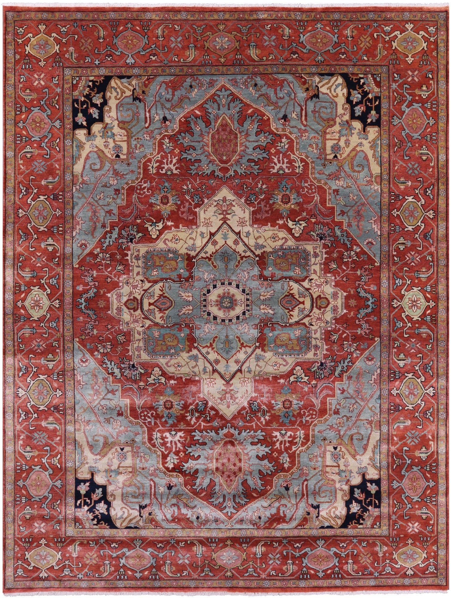 Rust Persian Fine Serapi Hand Knotted Wool Rug - 9' 0" X 11' 10" - Golden Nile