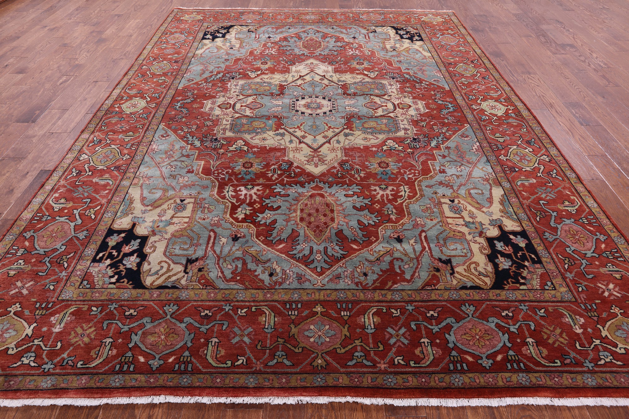 Rust Persian Fine Serapi Hand Knotted Wool Rug - 9' 0" X 11' 10" - Golden Nile