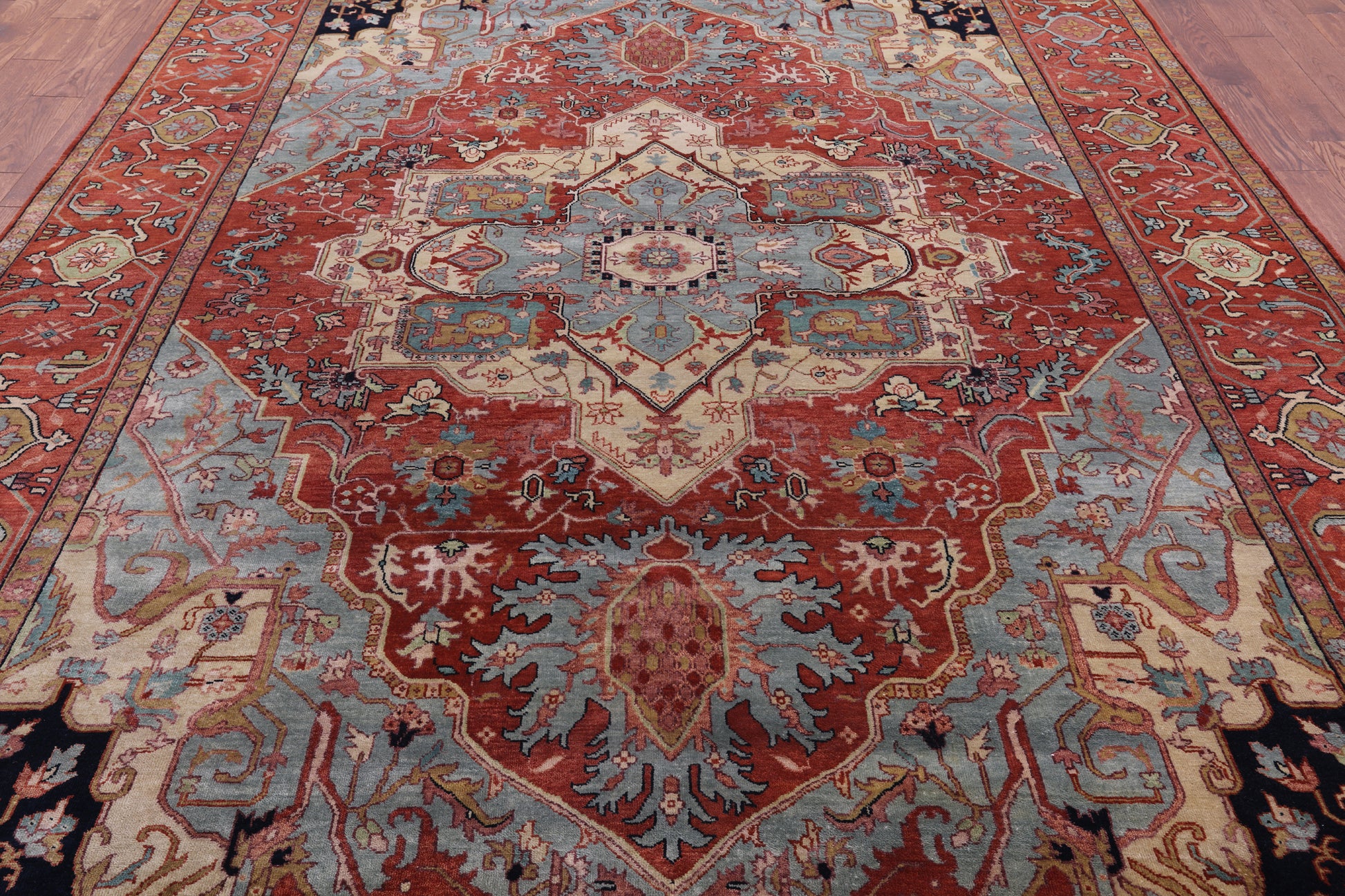 Rust Persian Fine Serapi Hand Knotted Wool Rug - 9' 0" X 11' 10" - Golden Nile