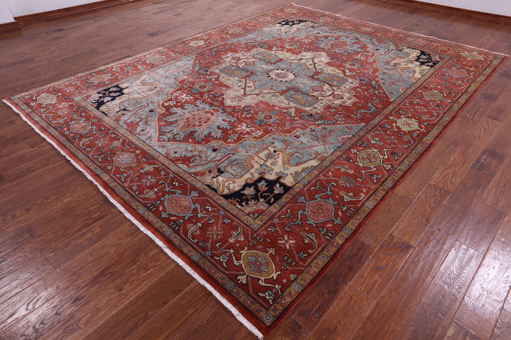 Rust Persian Fine Serapi Hand Knotted Wool Rug - 9' 0" X 11' 10" - Golden Nile