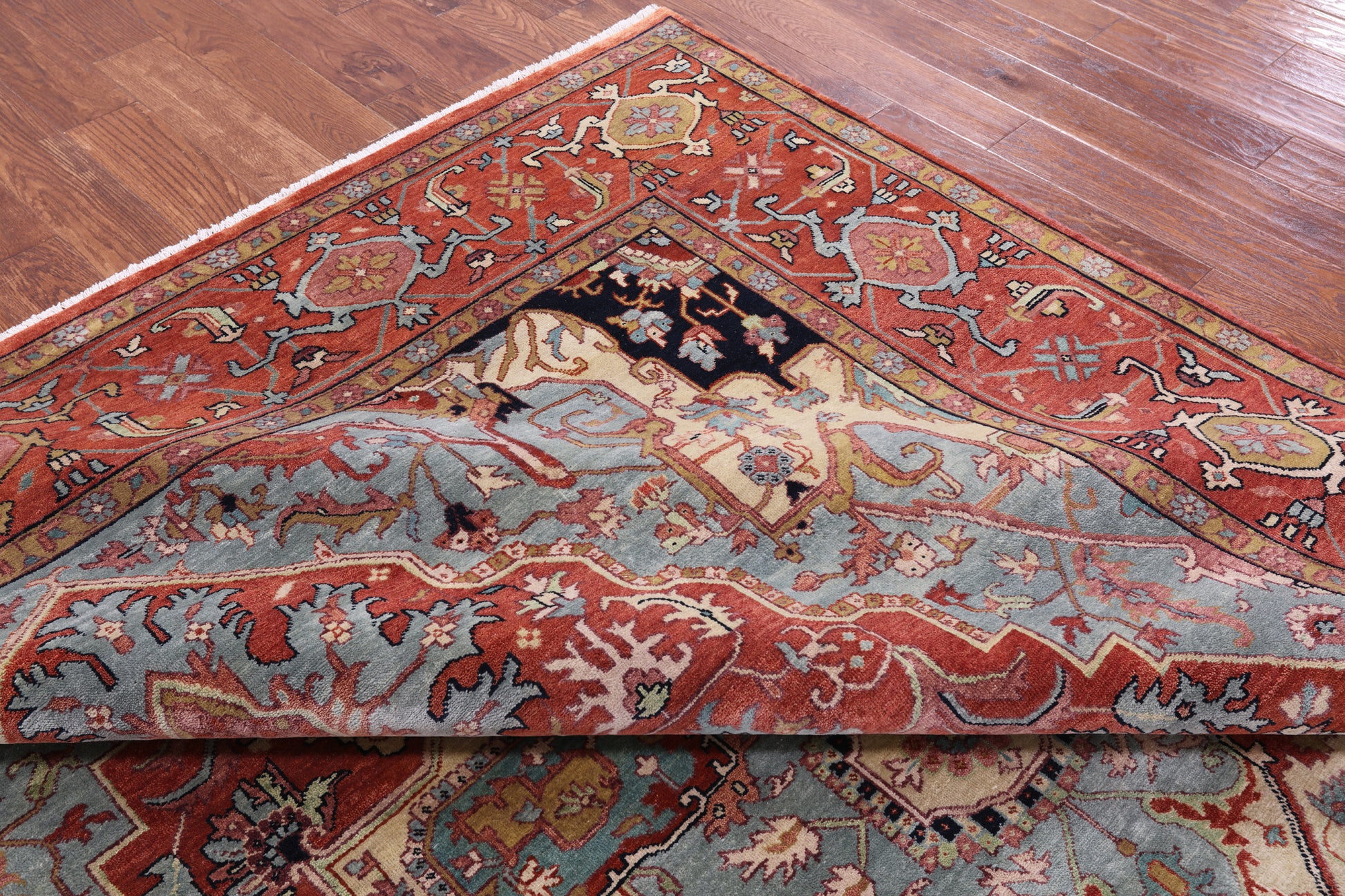 Rust Persian Fine Serapi Hand Knotted Wool Rug - 9' 0" X 11' 10" - Golden Nile