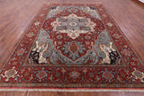 Red Persian Fine Serapi Hand Knotted Wool Rug - 8' 10" X 12' 0" - Golden Nile