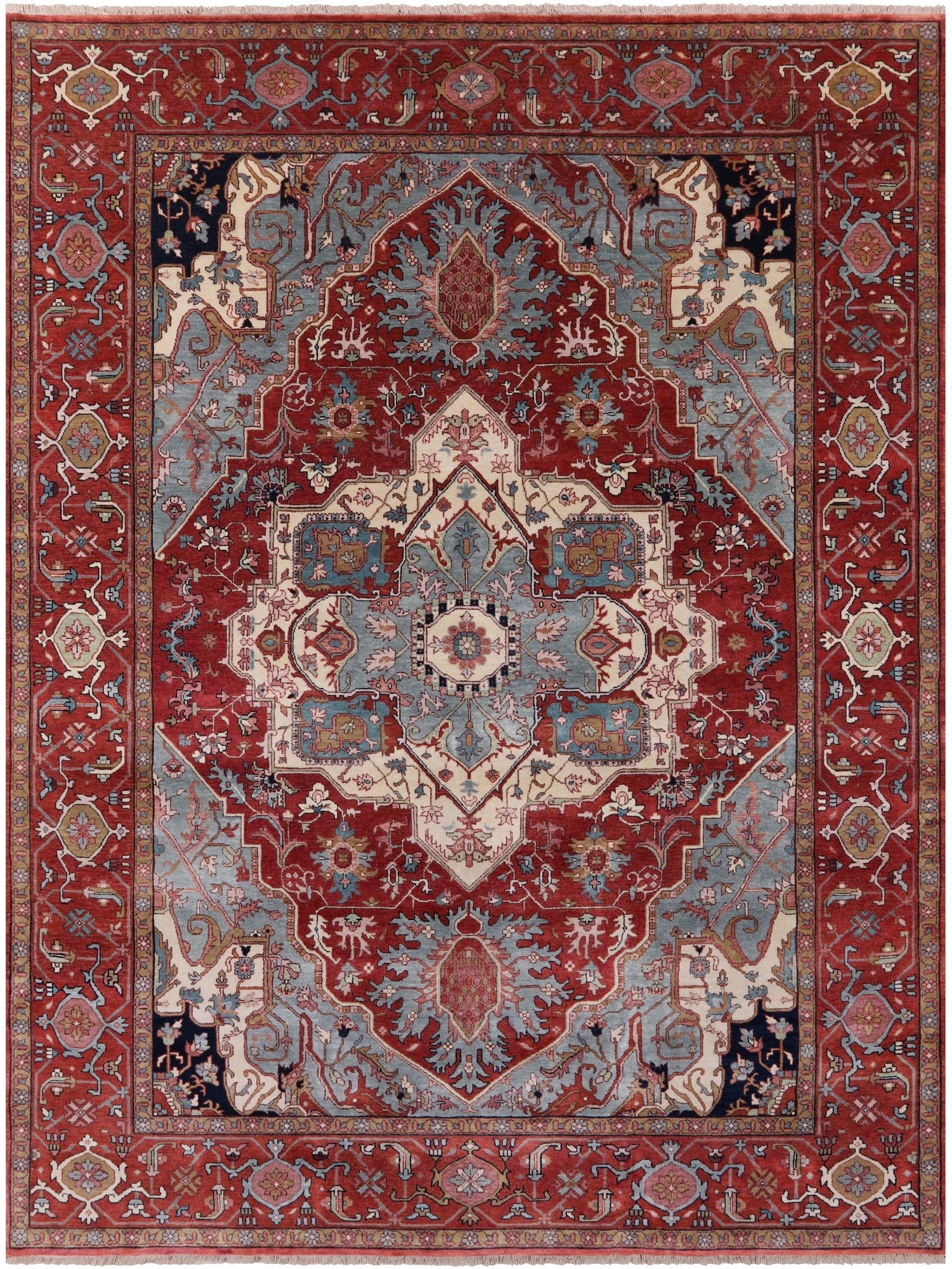 Red Persian Fine Serapi Hand Knotted Wool Rug - 8' 10" X 12' 0" - Golden Nile