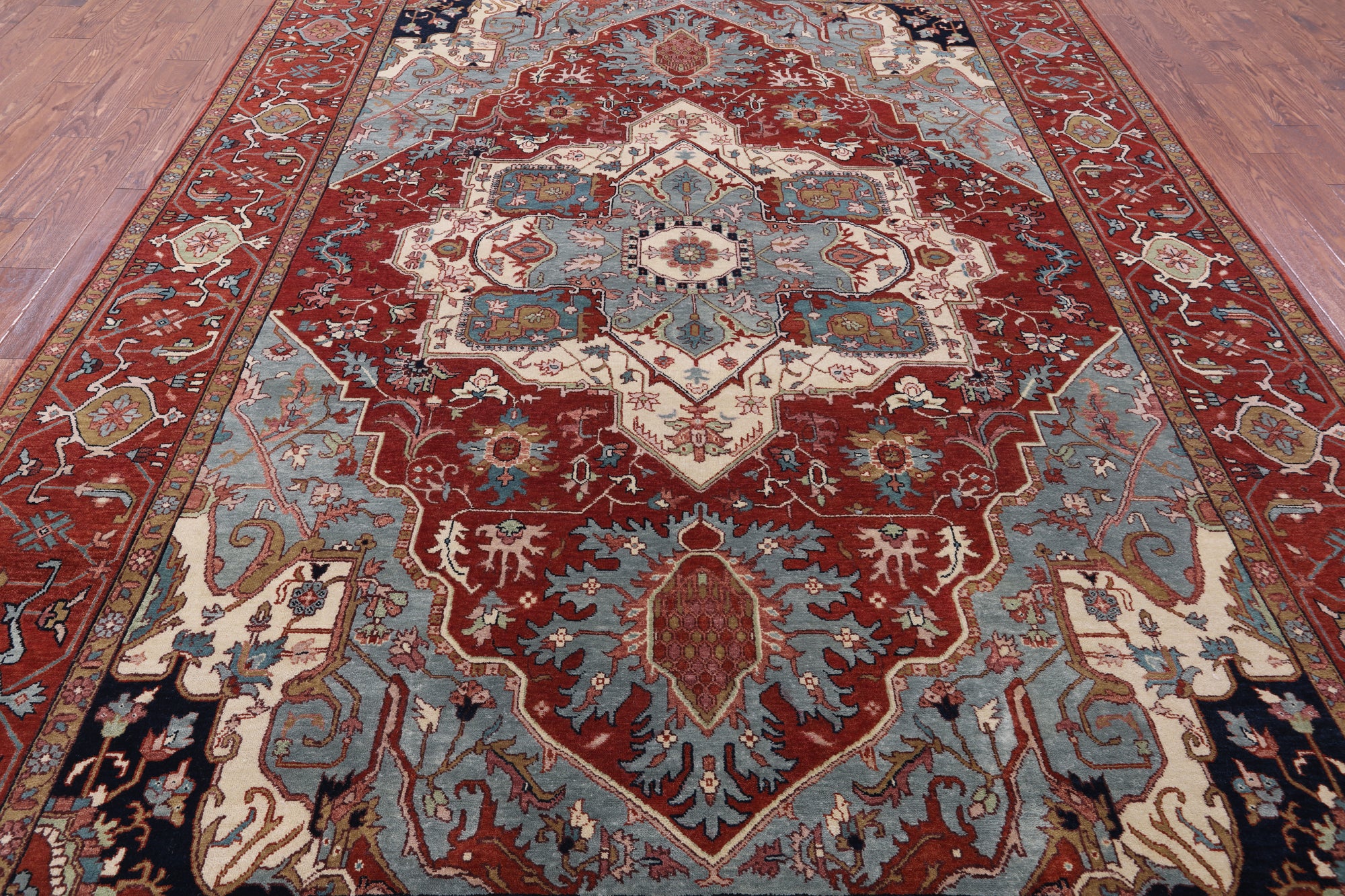Red Persian Fine Serapi Hand Knotted Wool Rug - 8' 10" X 12' 0" - Golden Nile