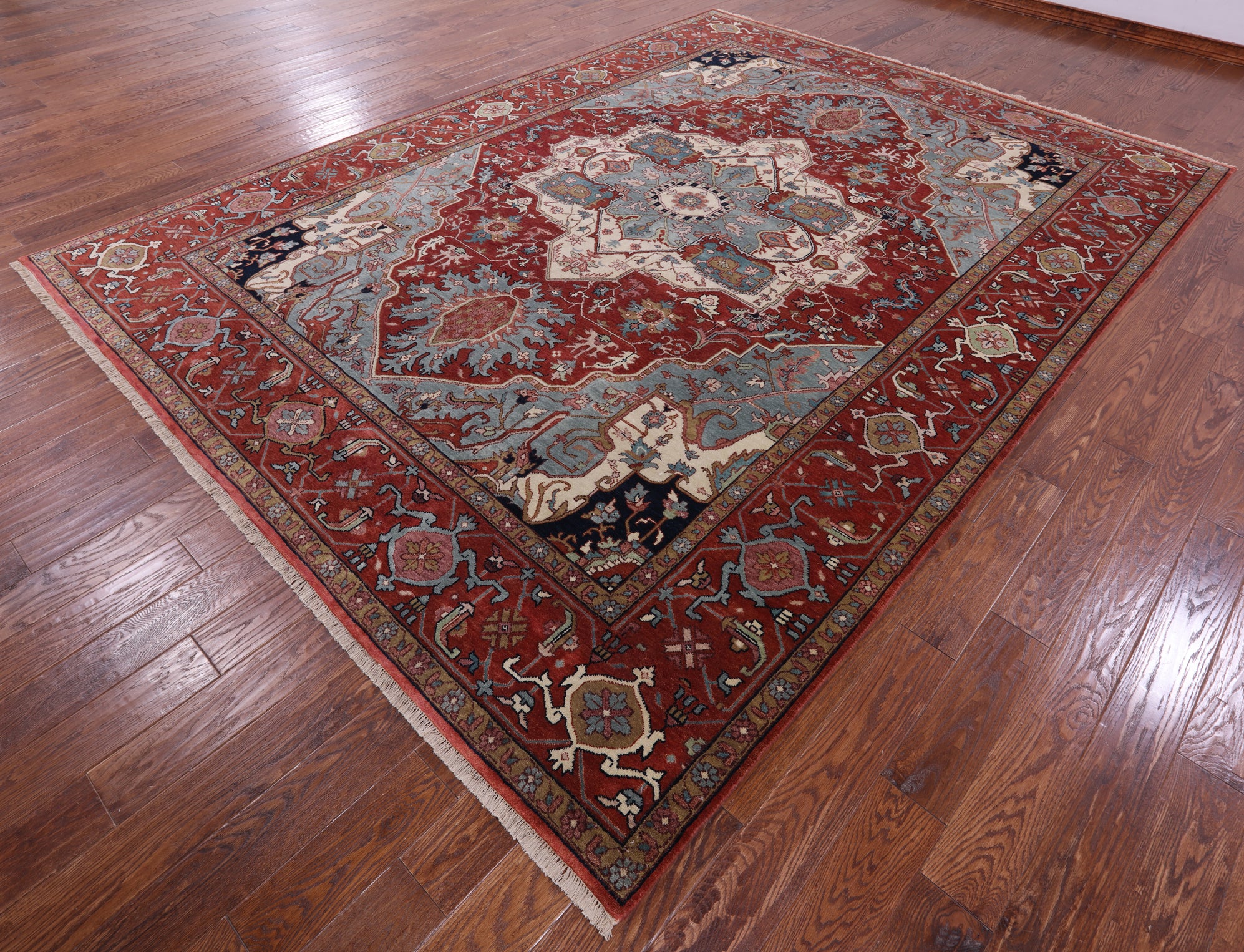 Red Persian Fine Serapi Hand Knotted Wool Rug - 8' 10" X 12' 0" - Golden Nile