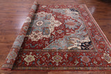 Red Persian Fine Serapi Hand Knotted Wool Rug - 8' 10" X 12' 0" - Golden Nile