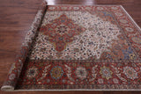 Ivory Persian Fine Serapi Hand Knotted Wool Rug - 8' 8" X 11' 9" - Golden Nile