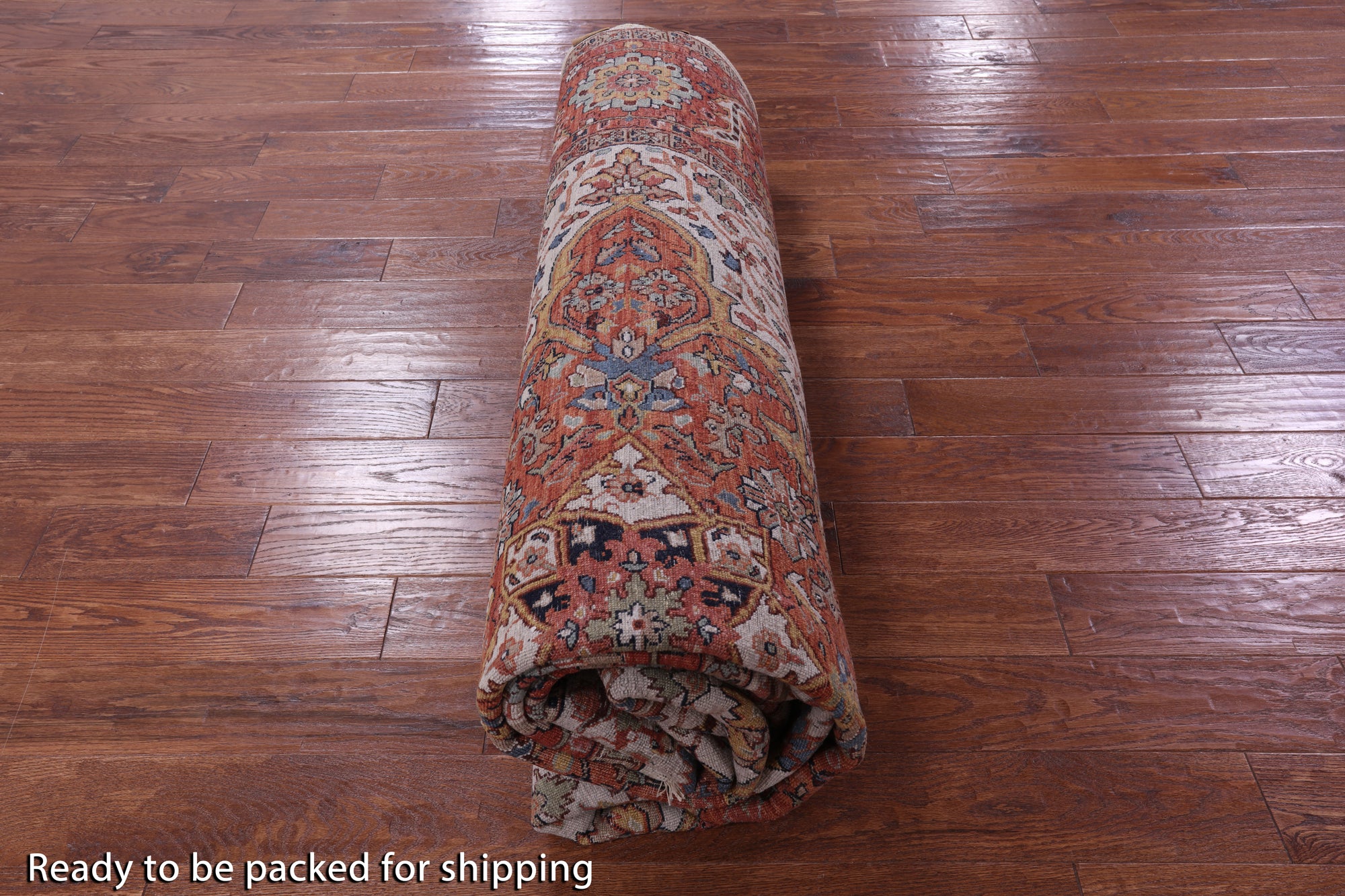 Ivory Persian Fine Serapi Hand Knotted Wool Rug - 8' 8" X 11' 9" - Golden Nile