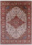 Ivory Persian Fine Serapi Hand Knotted Wool Rug - 8' 8" X 11' 9" - Golden Nile