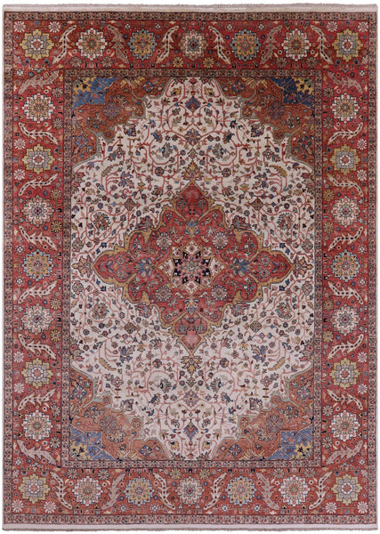Ivory Persian Fine Serapi Hand Knotted Wool Rug - 8' 8" X 11' 9" - Golden Nile