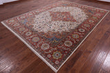 Ivory Persian Fine Serapi Hand Knotted Wool Rug - 8' 8" X 11' 9" - Golden Nile