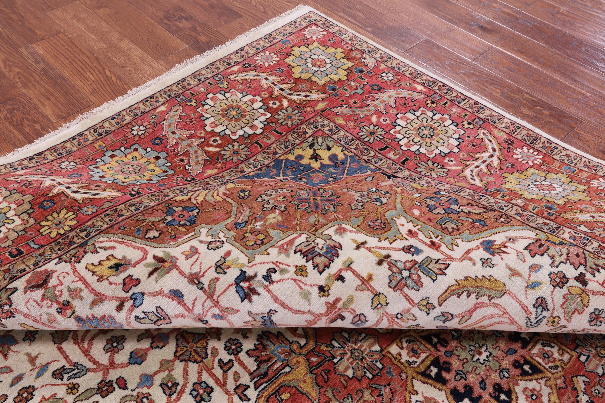 Ivory Persian Fine Serapi Hand Knotted Wool Rug - 8' 8" X 11' 9" - Golden Nile