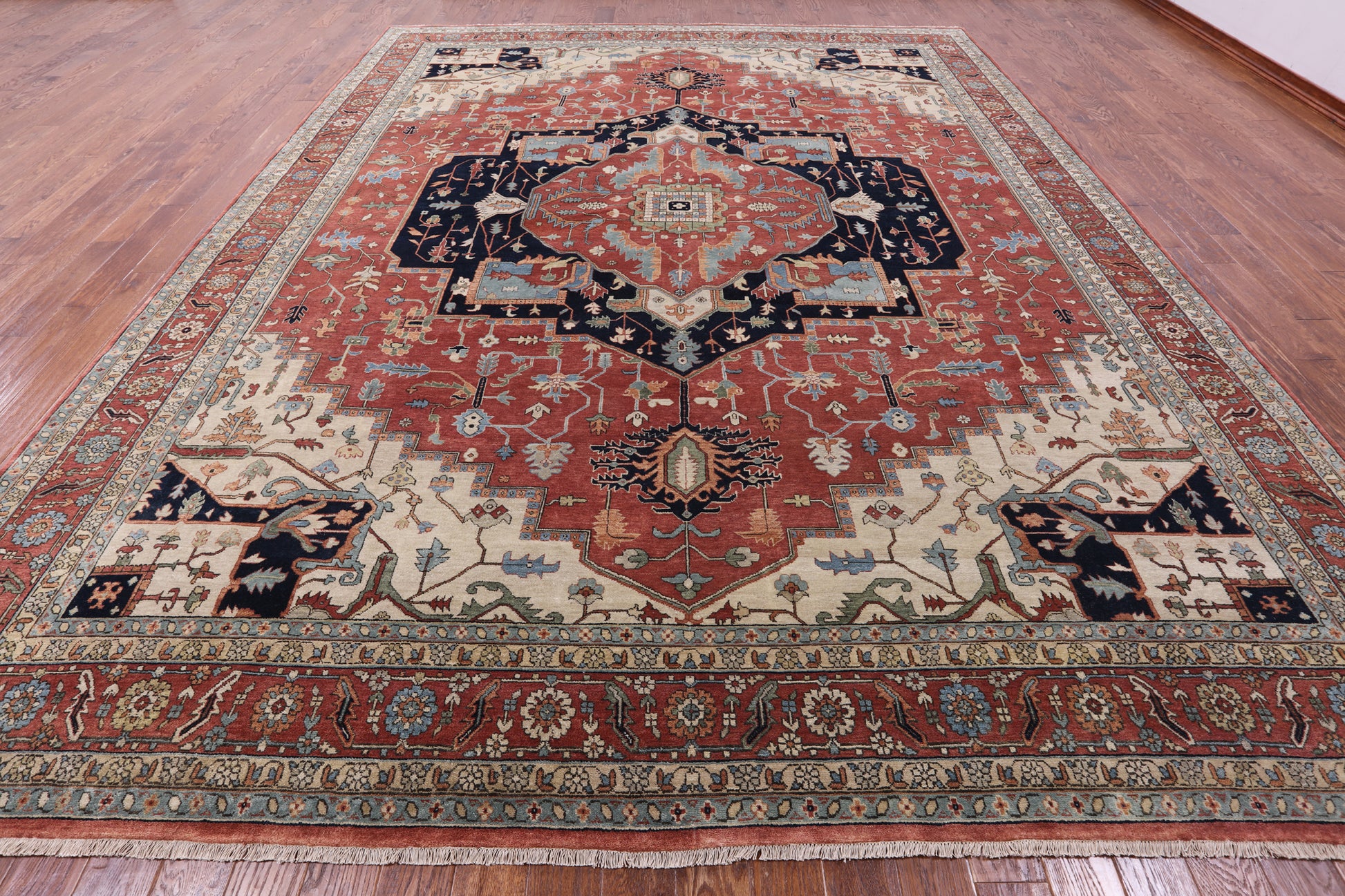 Rust Persian Fine Serapi Hand Knotted Wool Rug - 11' 9" X 14' 9" - Golden Nile