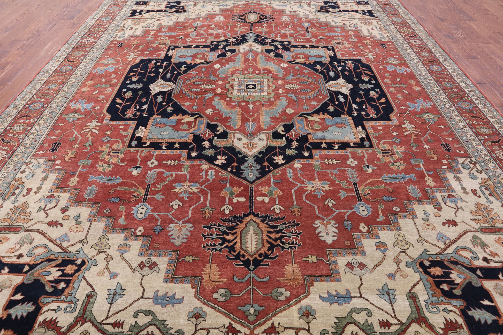 Rust Persian Fine Serapi Hand Knotted Wool Rug - 11' 9" X 14' 9" - Golden Nile
