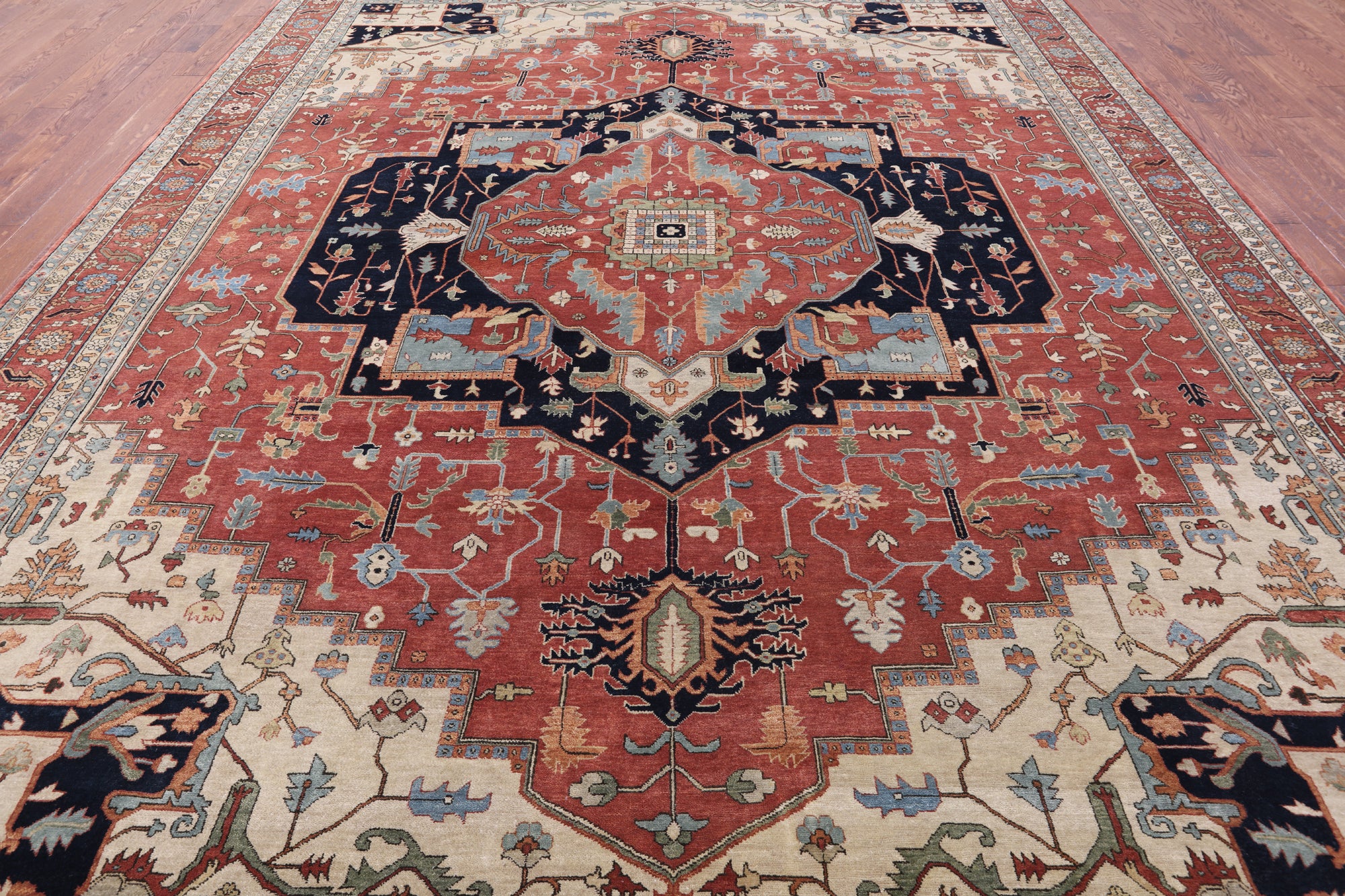 Rust Persian Fine Serapi Hand Knotted Wool Rug - 11' 9" X 14' 9" - Golden Nile