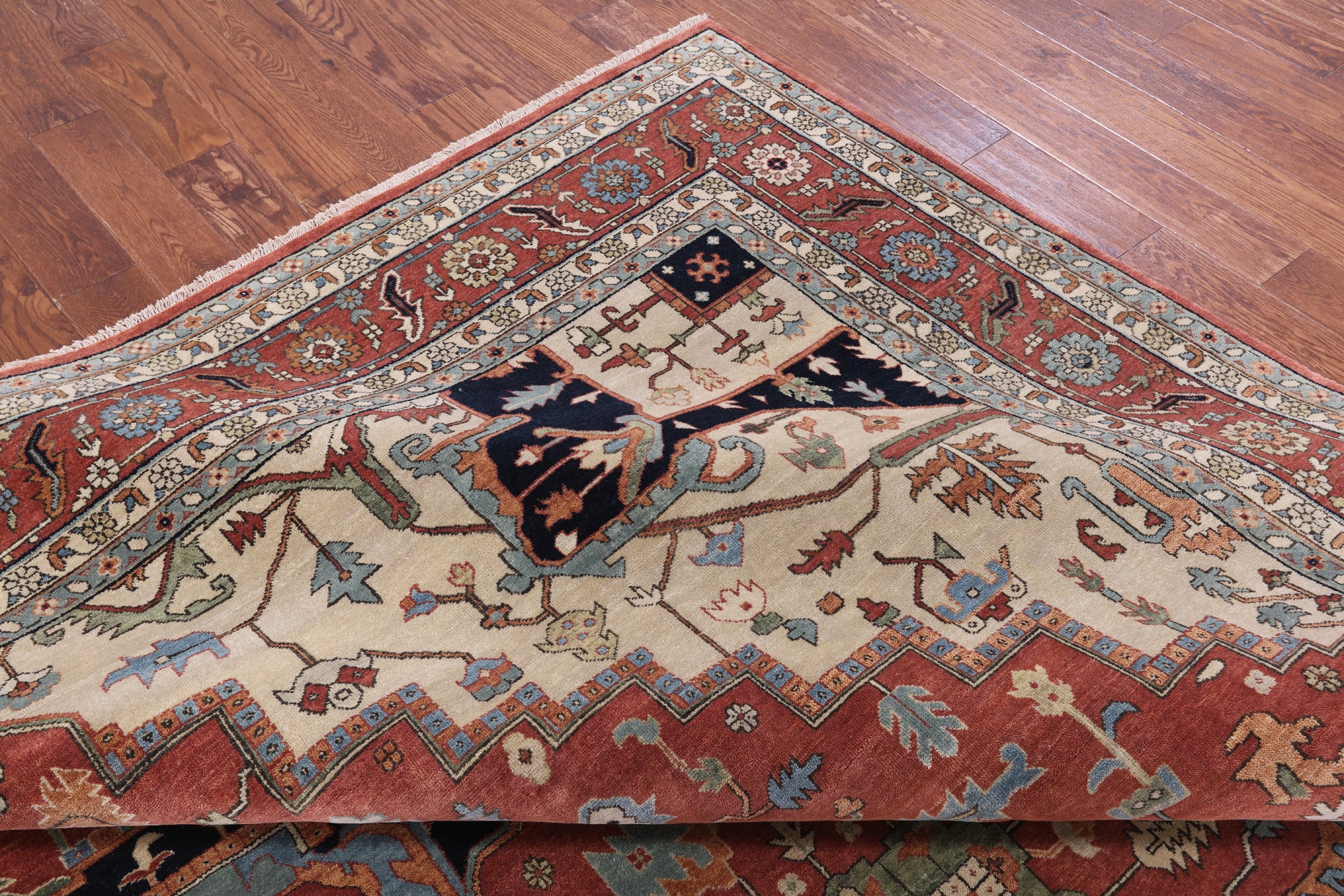 Rust Persian Fine Serapi Hand Knotted Wool Rug - 11' 9" X 14' 9" - Golden Nile