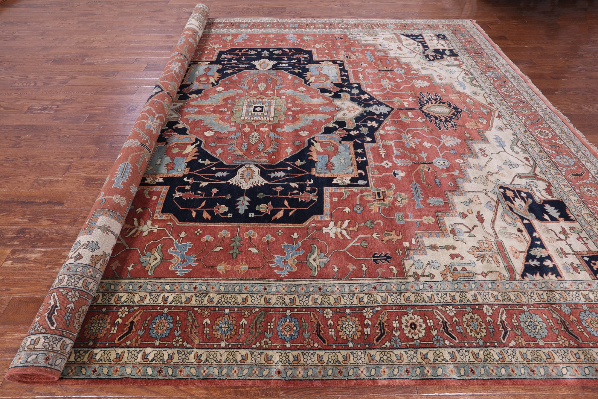 Rust Persian Fine Serapi Hand Knotted Wool Rug - 11' 9" X 14' 9" - Golden Nile