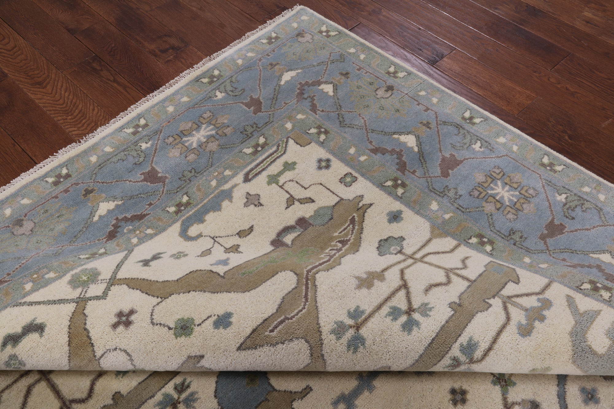Ivory Turkish Oushak Hand Knotted Wool Area Rug - 8' 1" X 9' 10" - Golden Nile