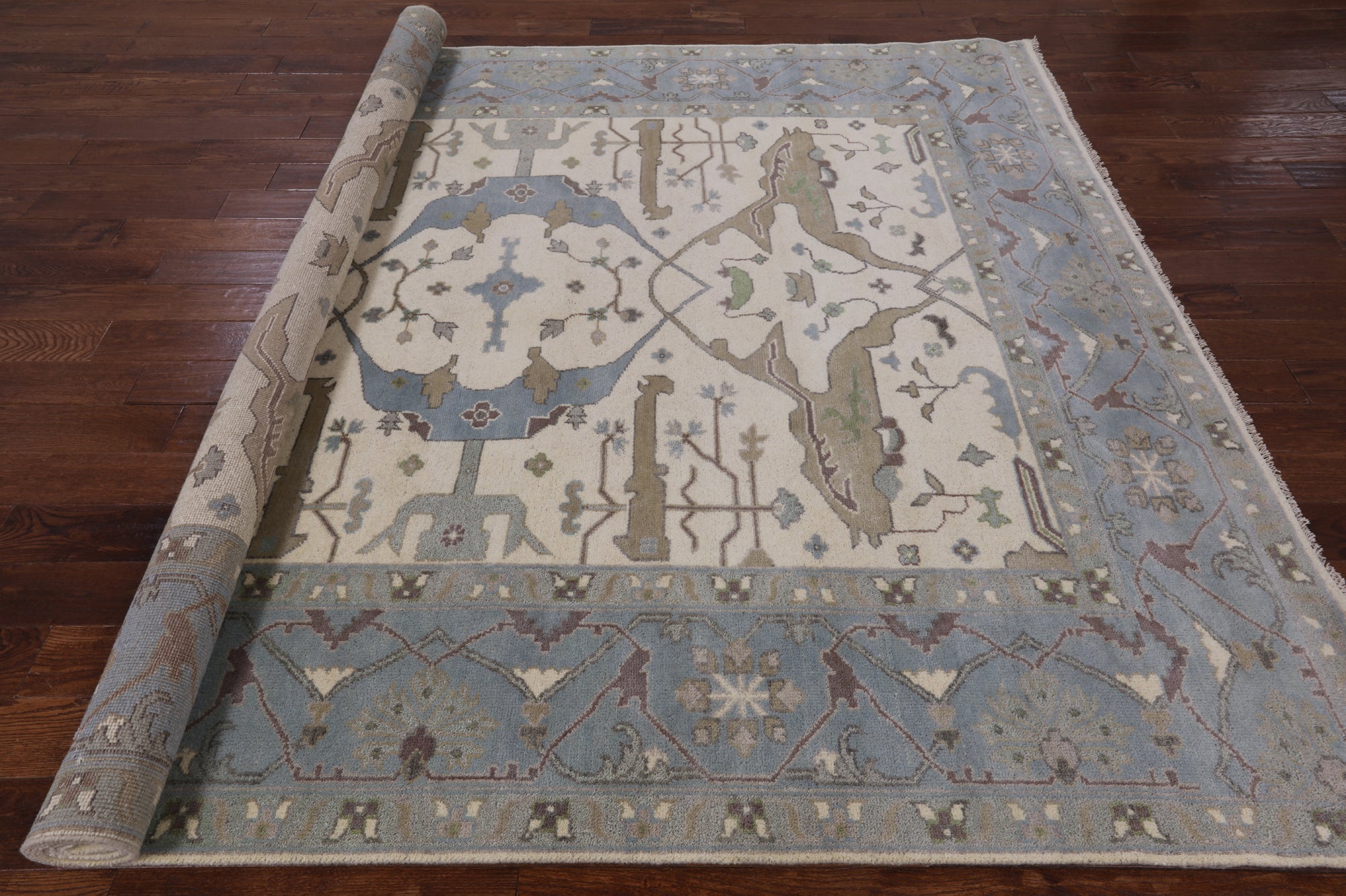 Ivory Turkish Oushak Hand Knotted Wool Area Rug - 8' 1" X 9' 10" - Golden Nile