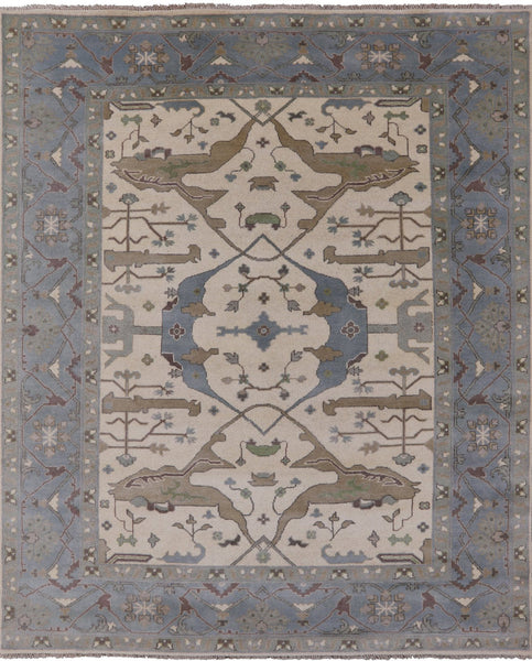 Ivory Turkish Oushak Hand Knotted Wool Area Rug - 8' 1" X 9' 10" - Golden Nile