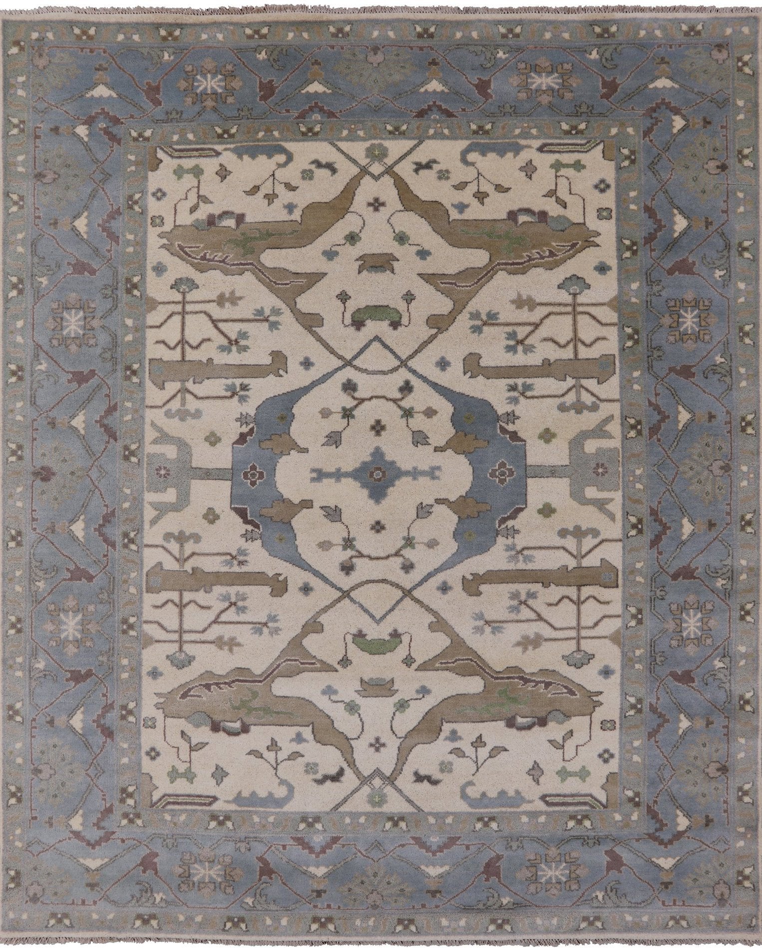Ivory Turkish Oushak Hand Knotted Wool Area Rug - 8' 1" X 9' 10" - Golden Nile