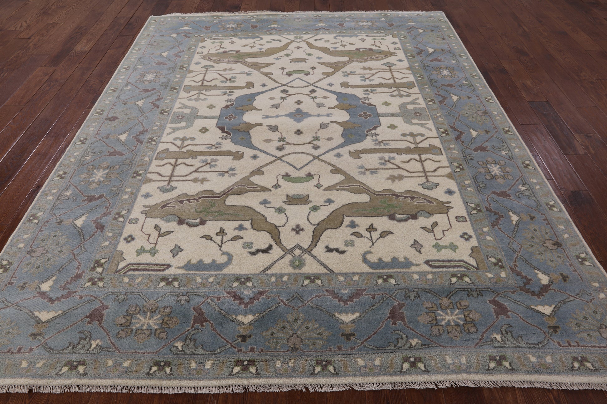 Ivory Turkish Oushak Hand Knotted Wool Area Rug - 8' 1" X 9' 10" - Golden Nile