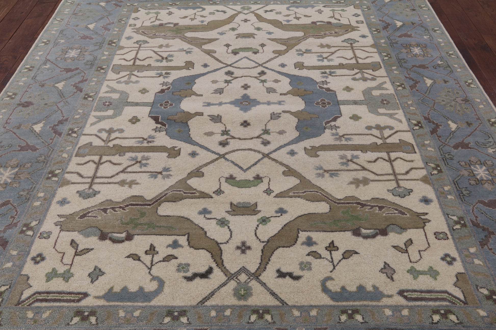 Ivory Turkish Oushak Hand Knotted Wool Area Rug - 8' 1" X 9' 10" - Golden Nile
